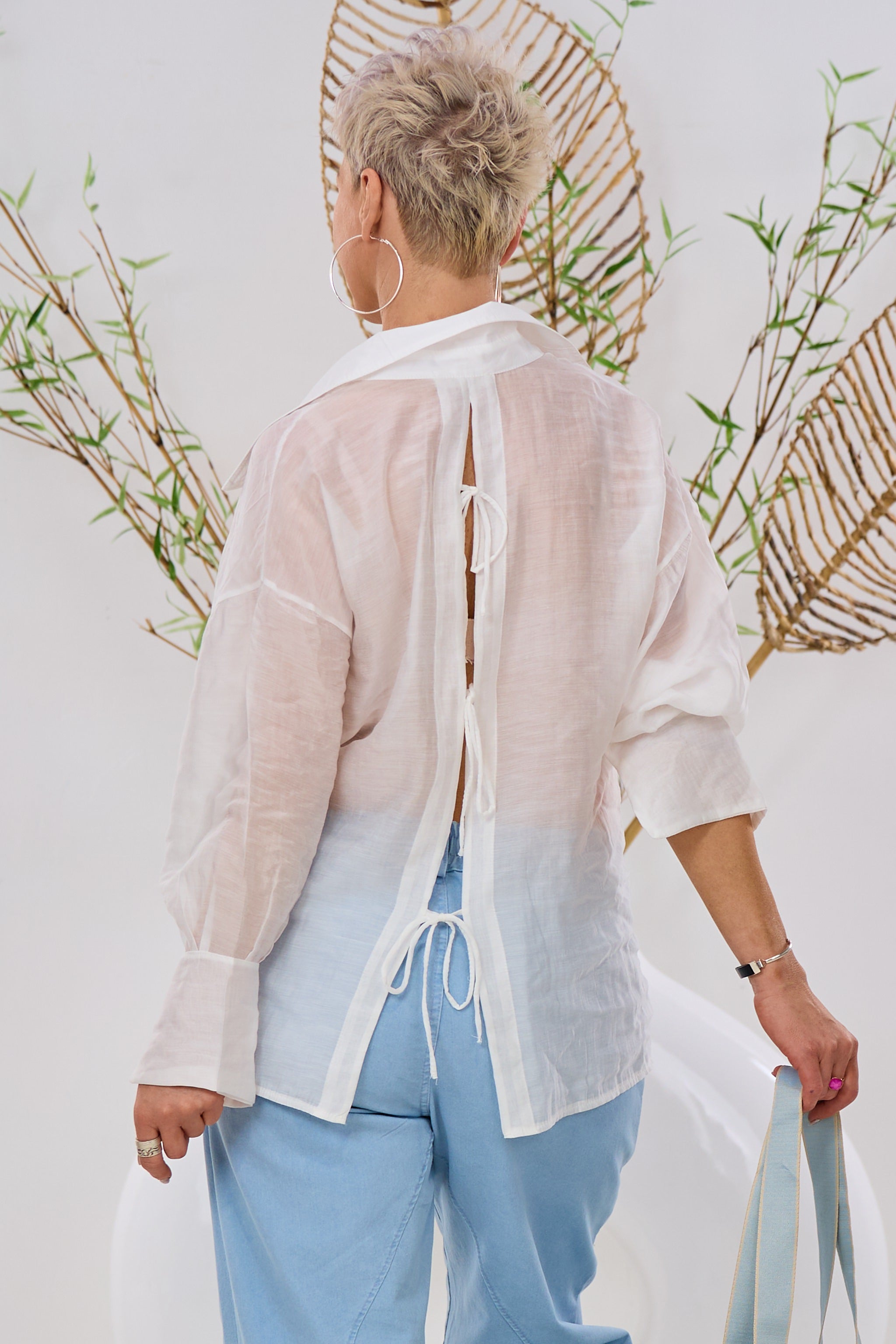 transparente Bluse mit langem Schlitz, weiß/ecru