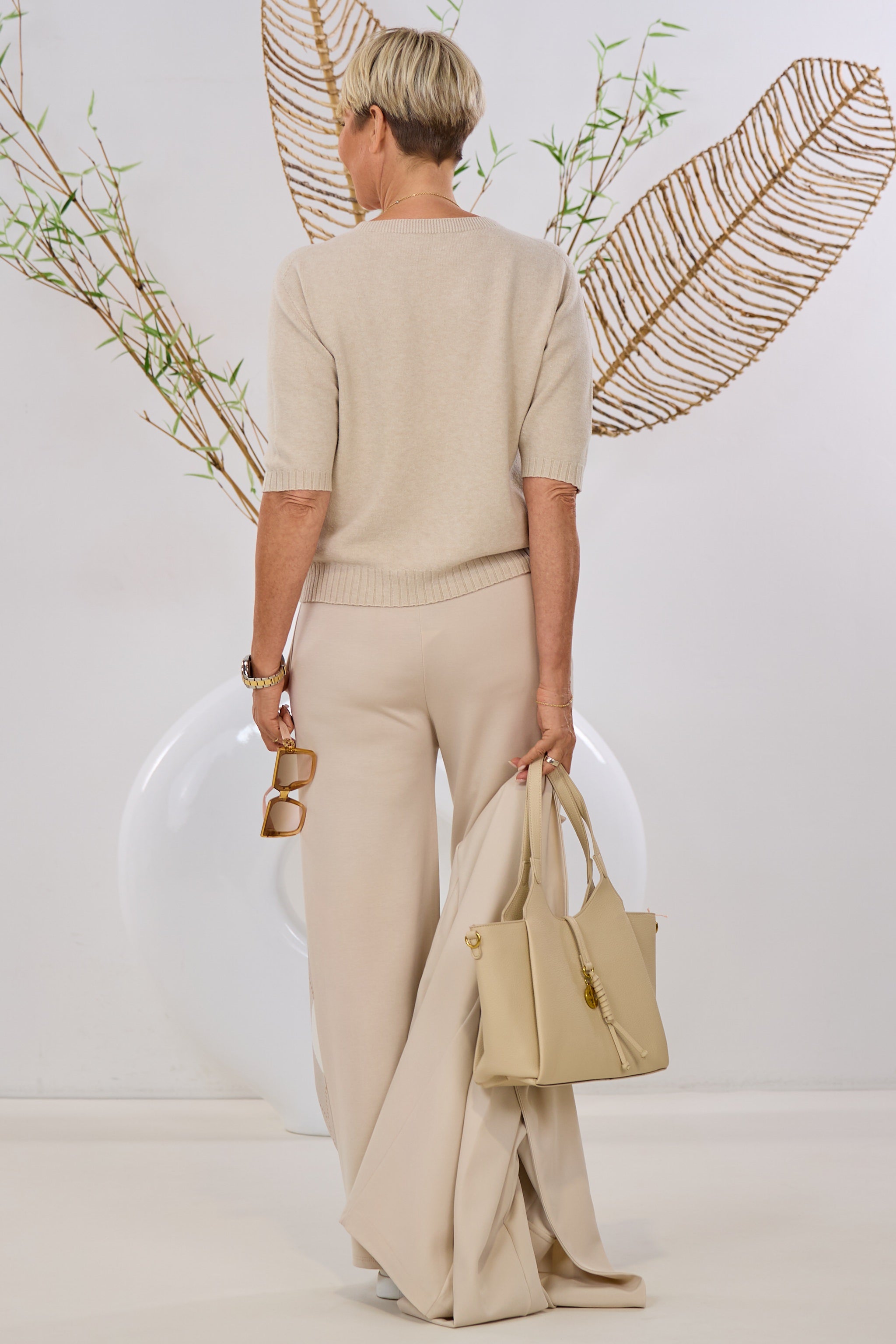 Kurzarm Strickpulli j'adore, beige-gold