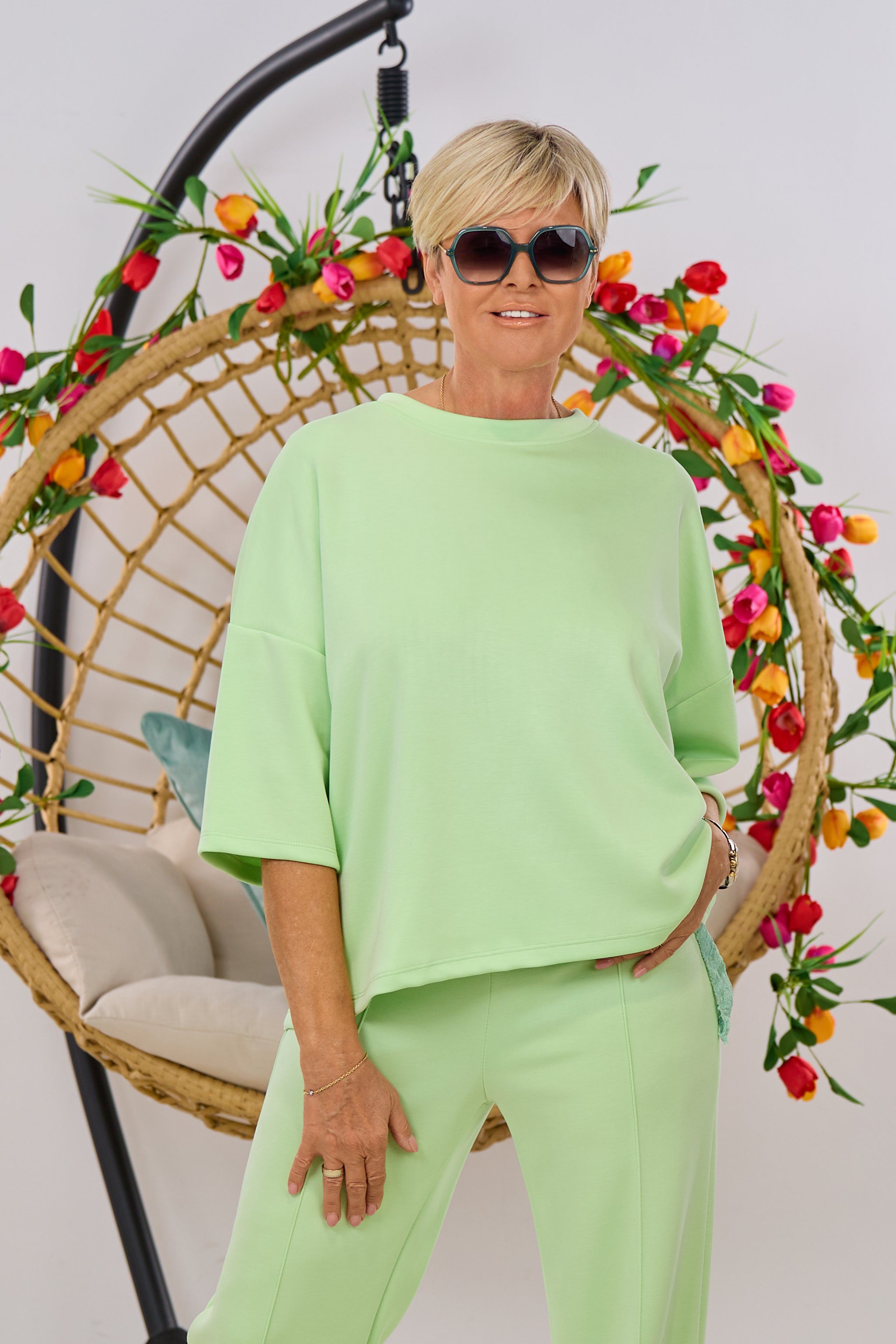 Cozy Shirt mit halblangen Ärmeln, lindgrün