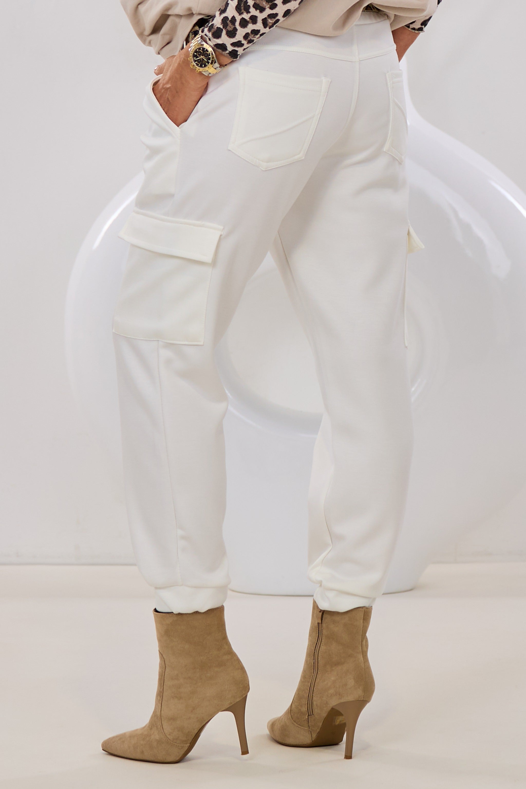 Cozy Hose mit Cargotaschen,ecru