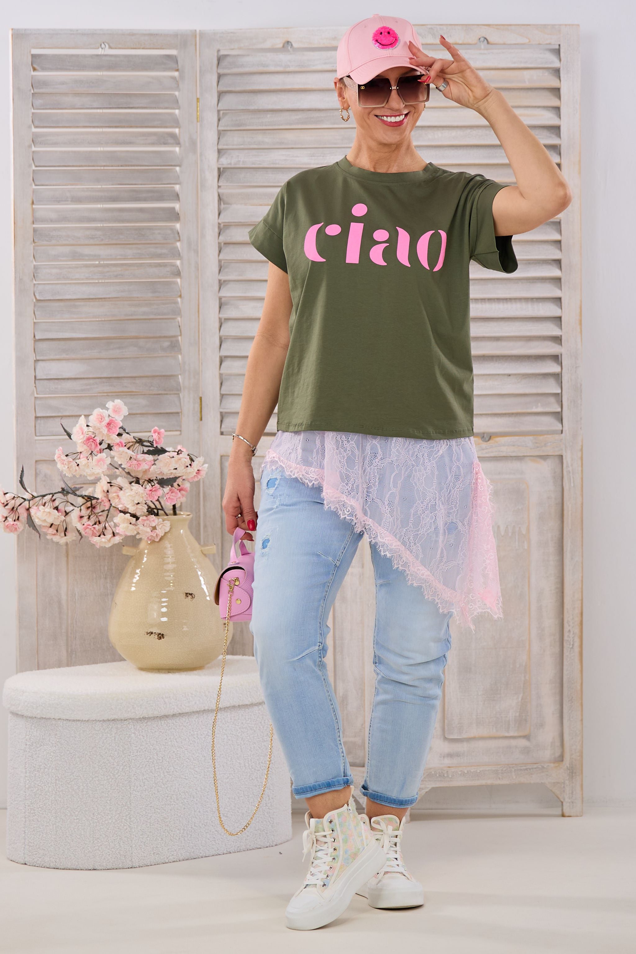 Asymmetrisches Spitzen Longtop, rosa