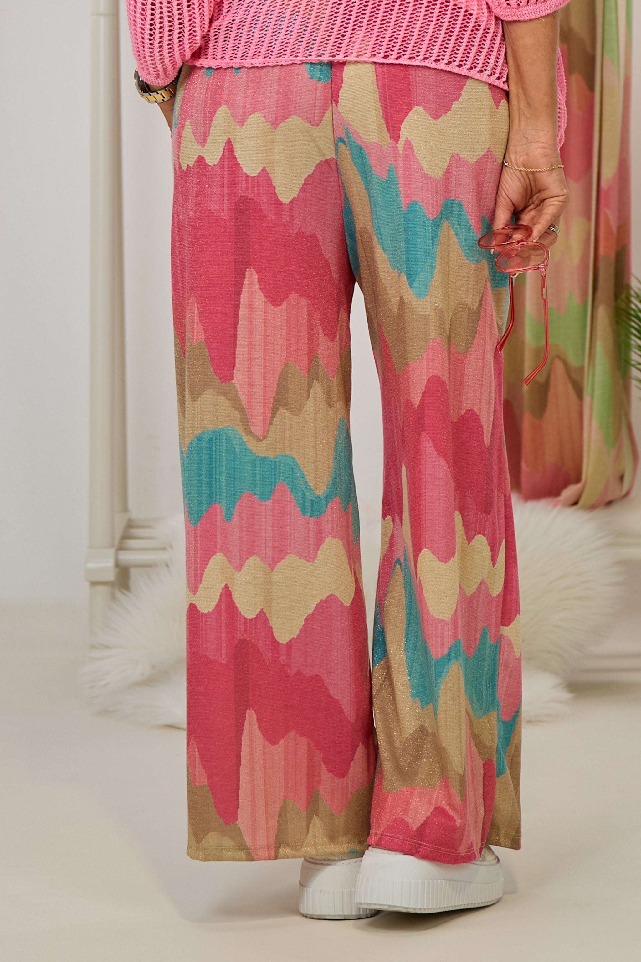 Hose mit Wellenmuster, pink-petrol-gold