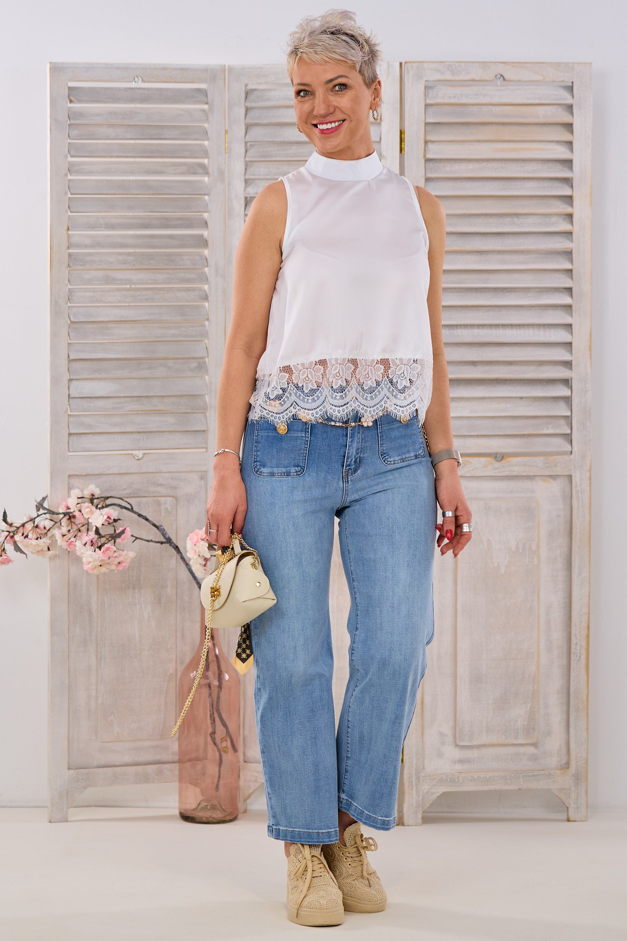 Blusen-Top mit Spitze, weiß