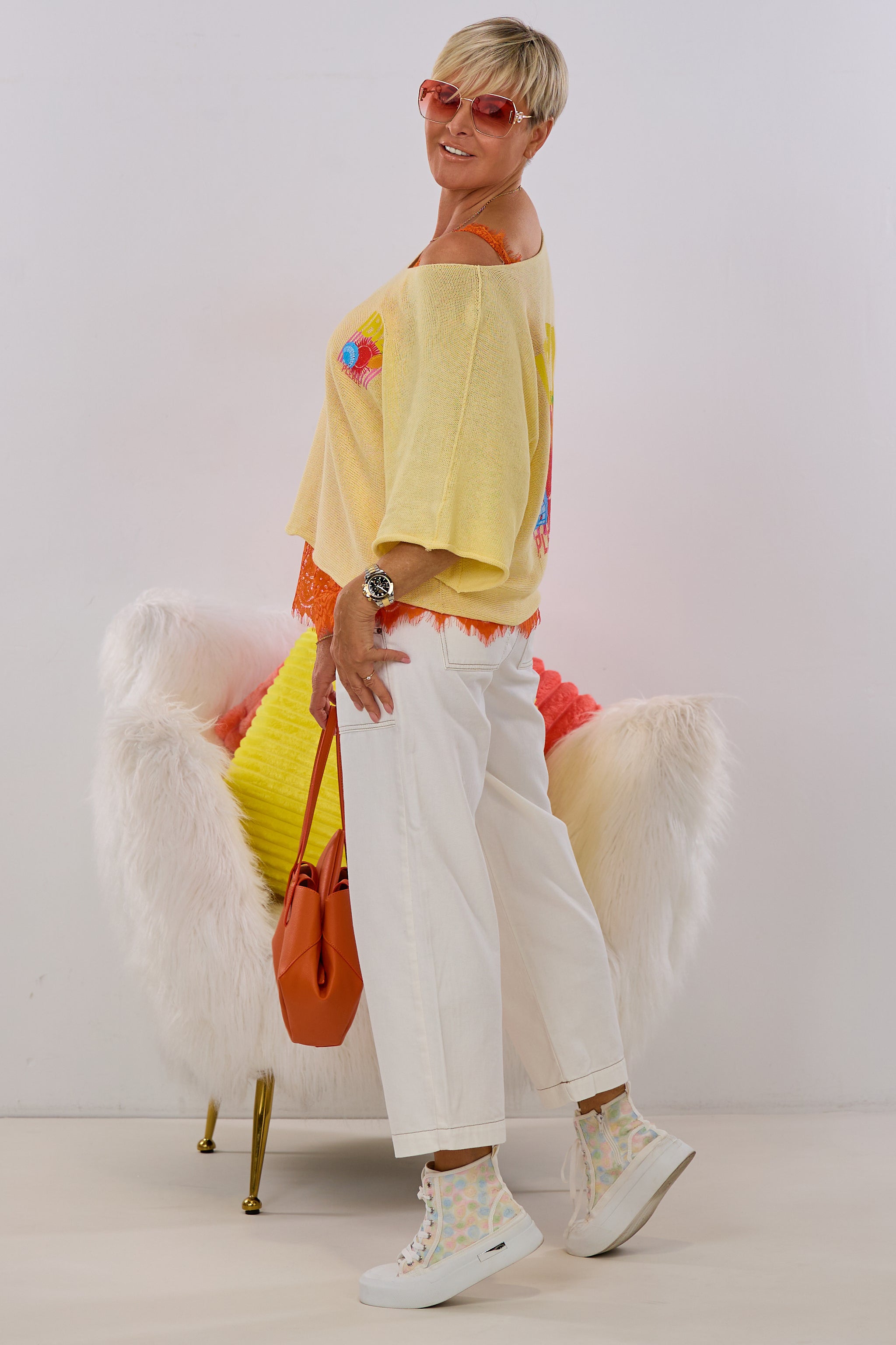 Strickpulli IBIZA quergestrickt, gelb