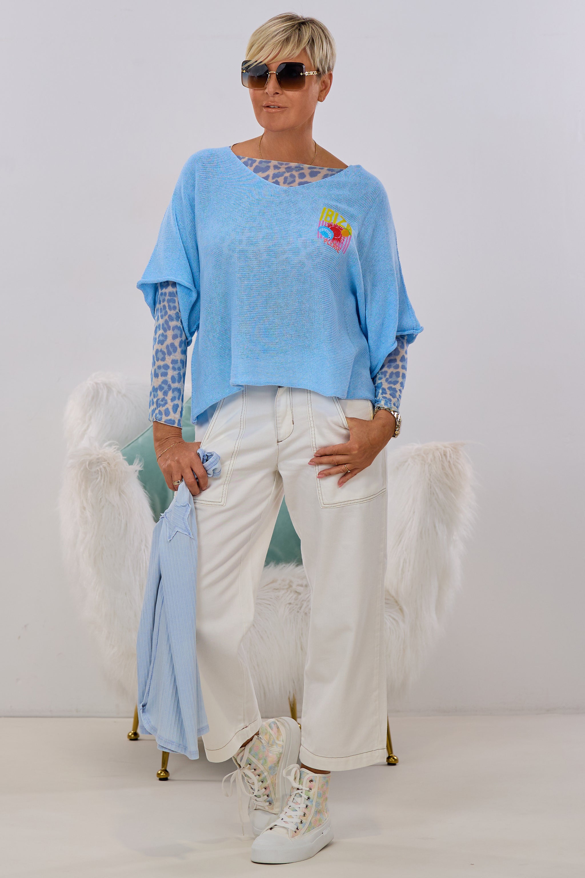 Strickpulli IBIZA quergestrickt, hellblau