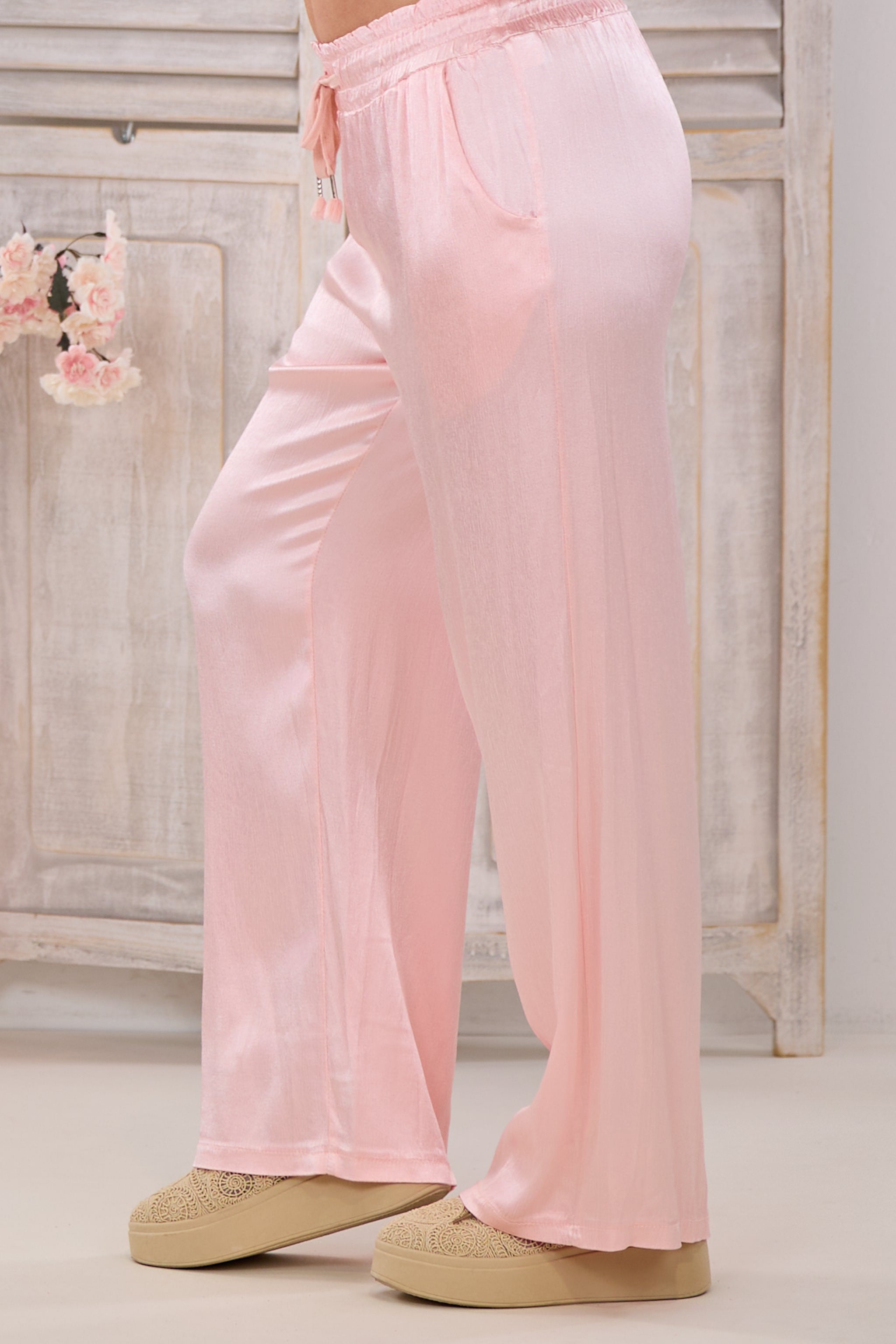 Hose im Crinkle Look, rosa