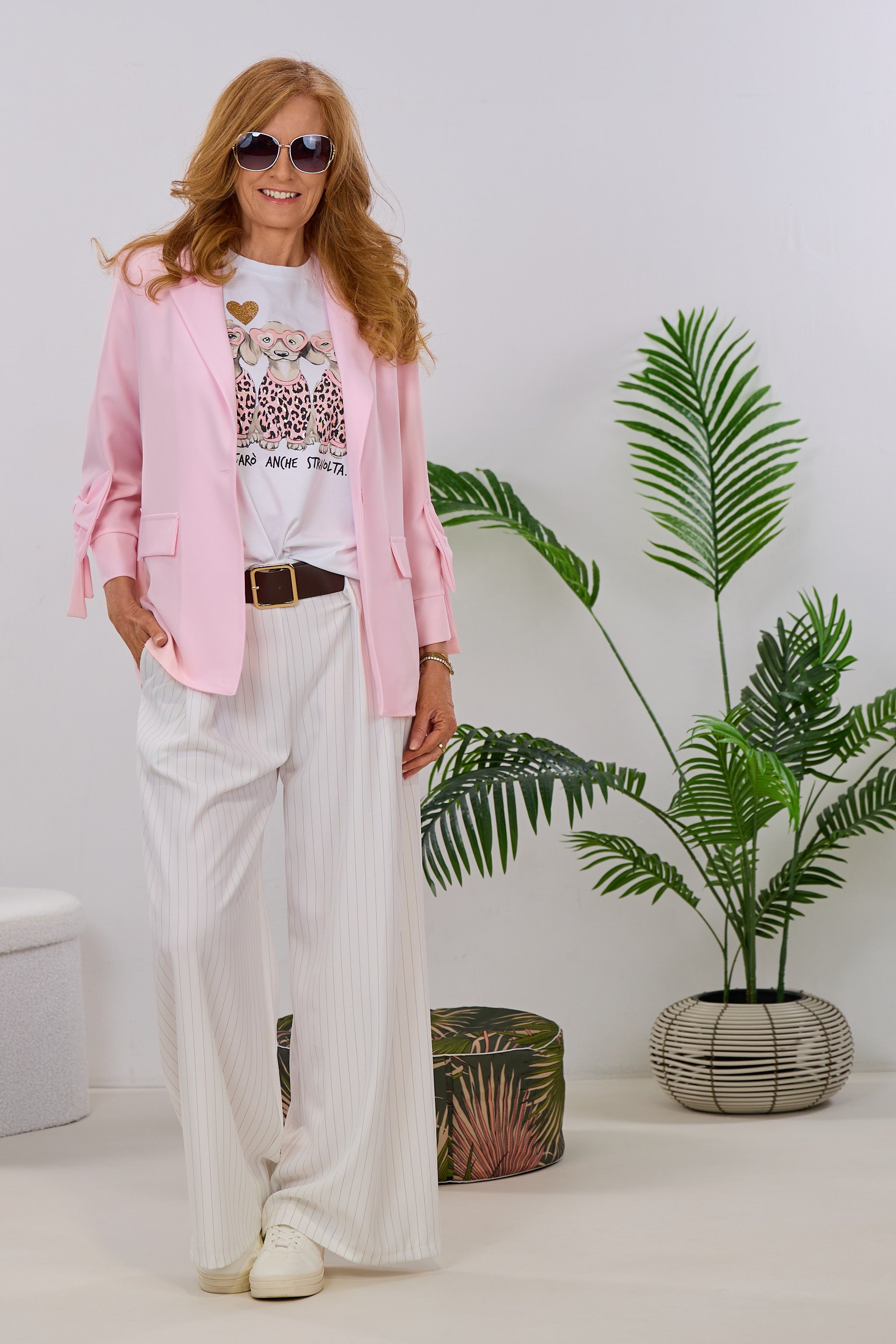 Langer Blazer mit Schleife, rosa