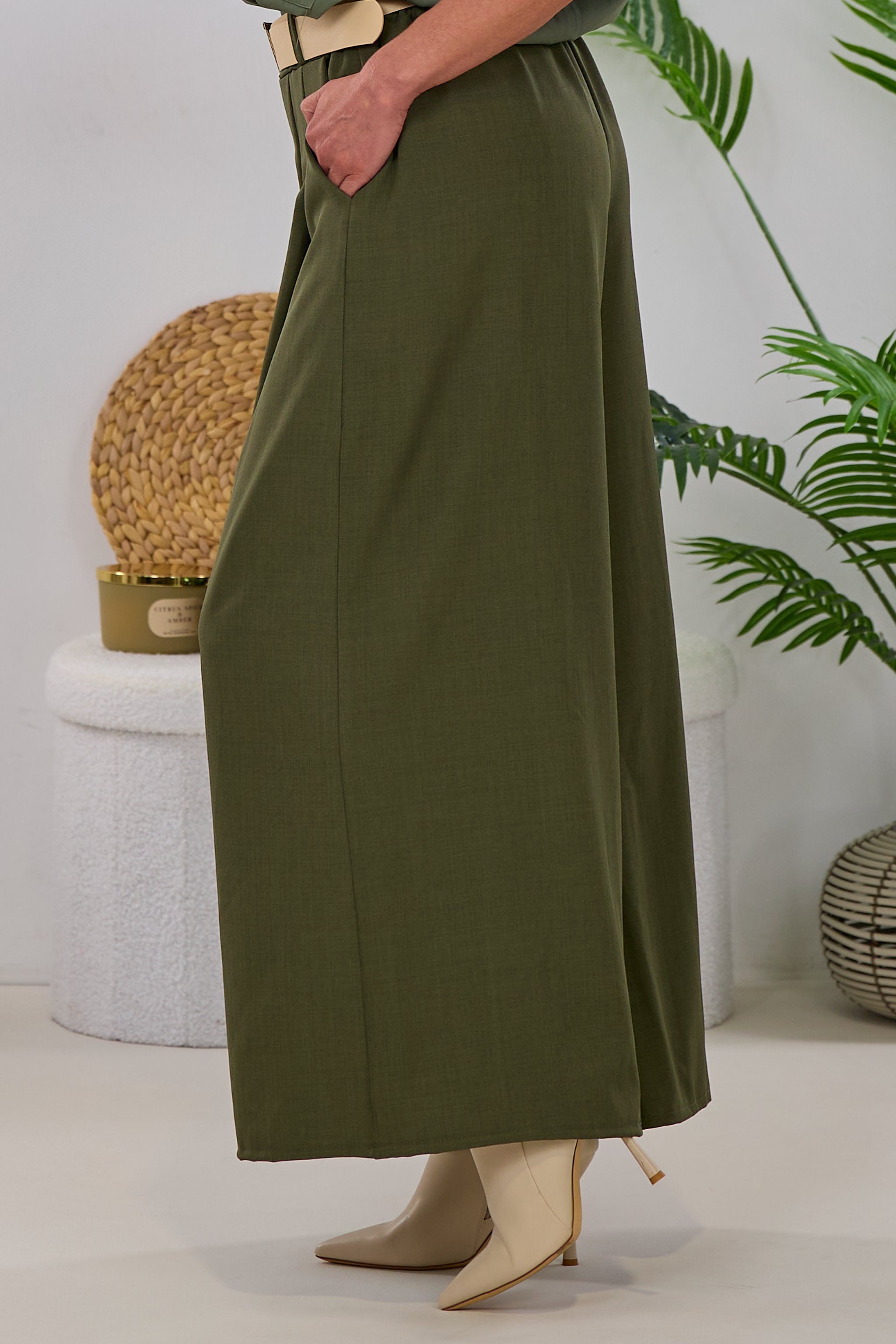 Hosenrock mit gesteppten Falten, khaki