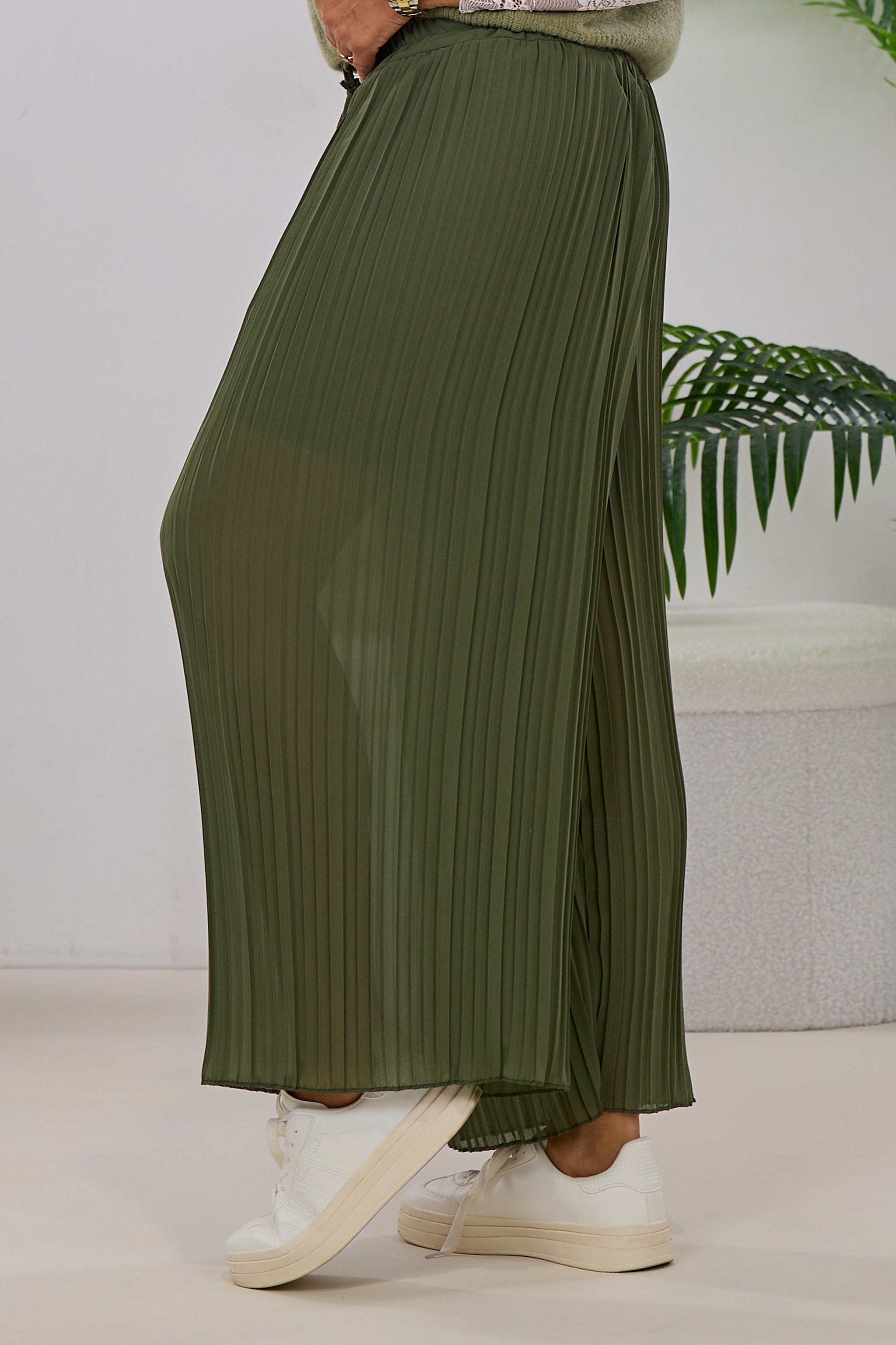 Plissée Hose mit elastischem Bund, khaki