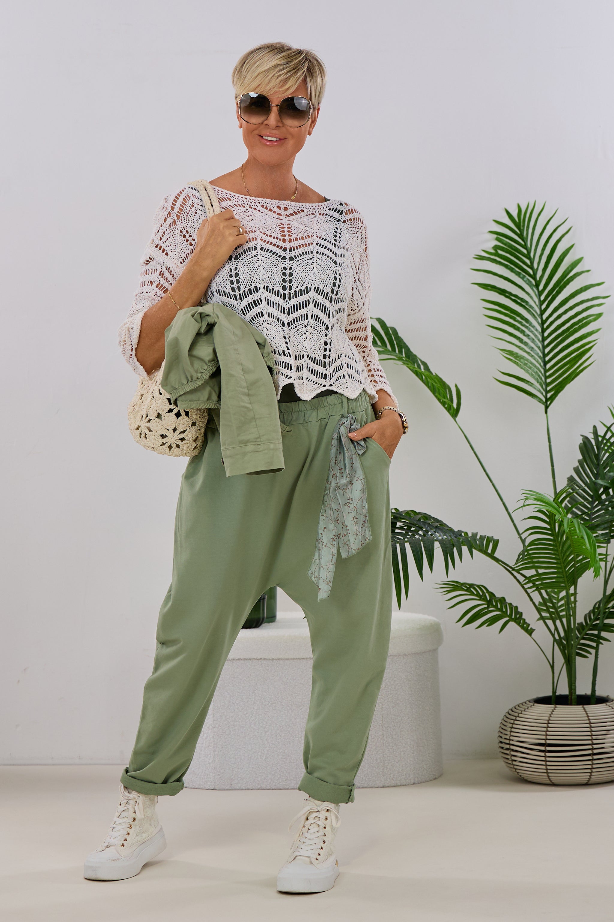 Leichte Sweat Baggy Hose, khaki