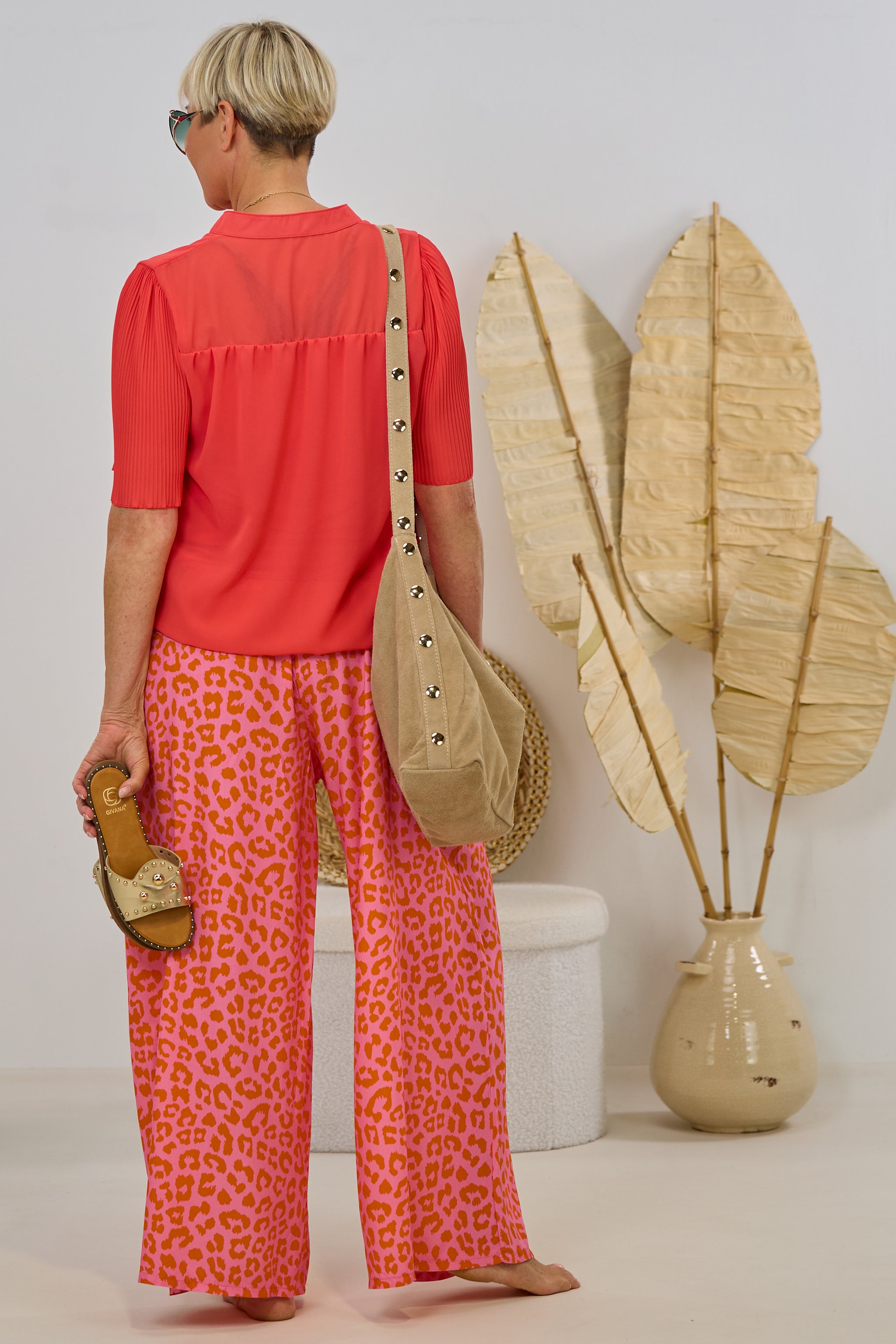 Bluse mit Plissee-Ärmeln, uni-rot