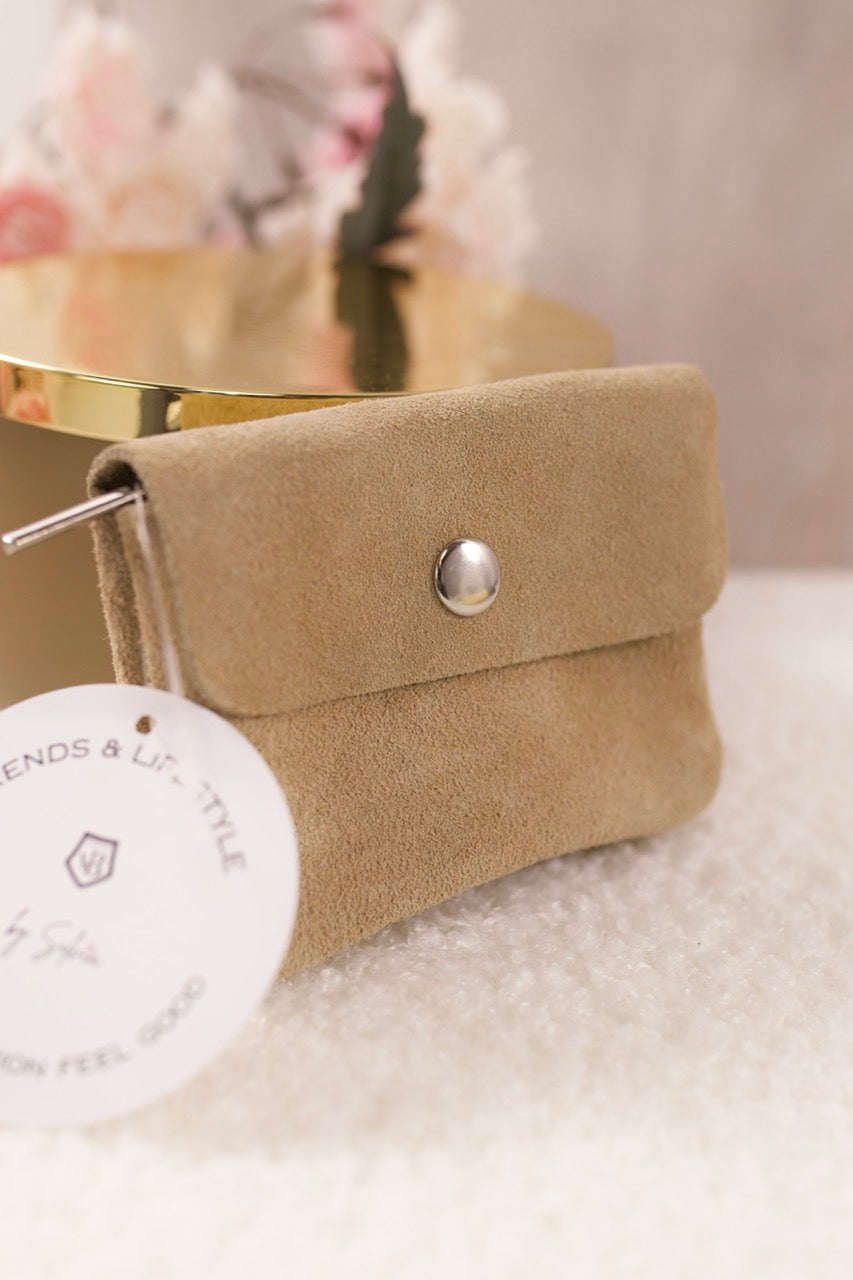 Kleines Wildleder Portemonnaie, beige