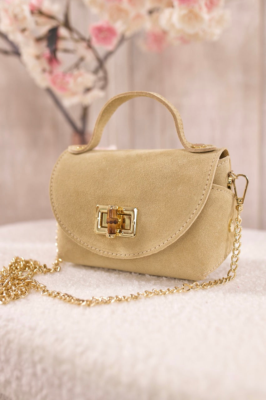 Kleine Wildleder Tasche, beige