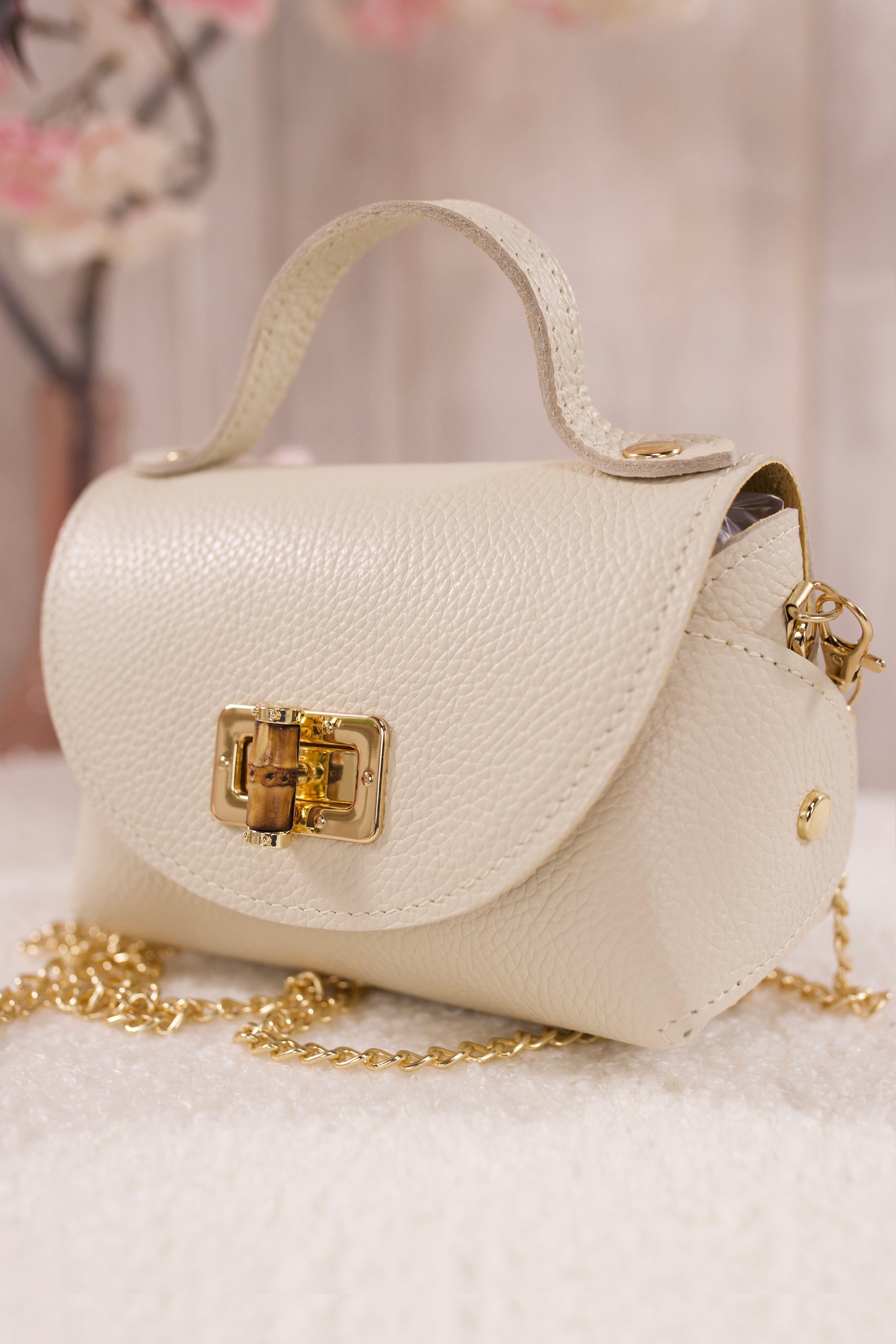 Kleine Echtleder Tasche, hellbeige