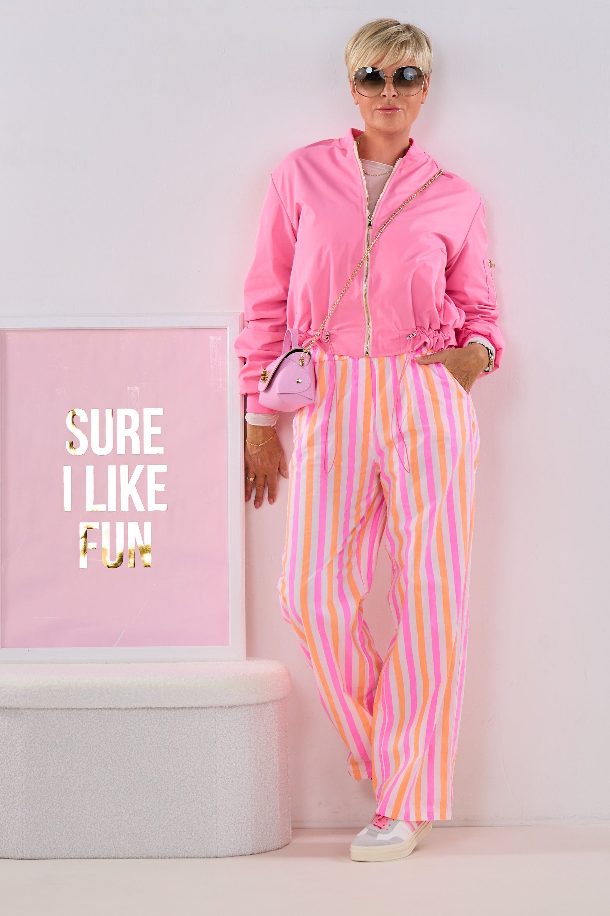 gestreifte Hose, ecru-pink-orange