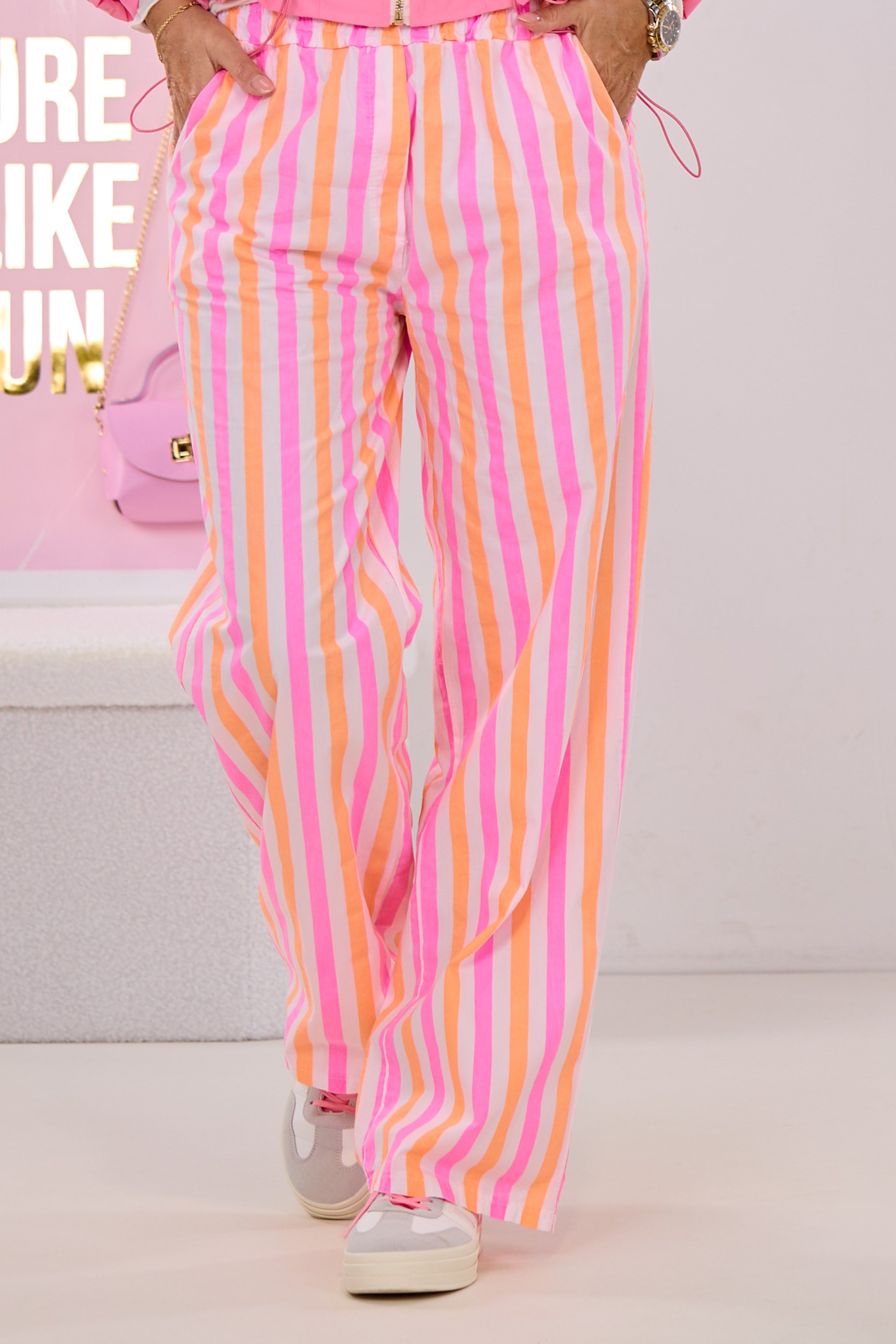 gestreifte Hose, ecru-pink-orange