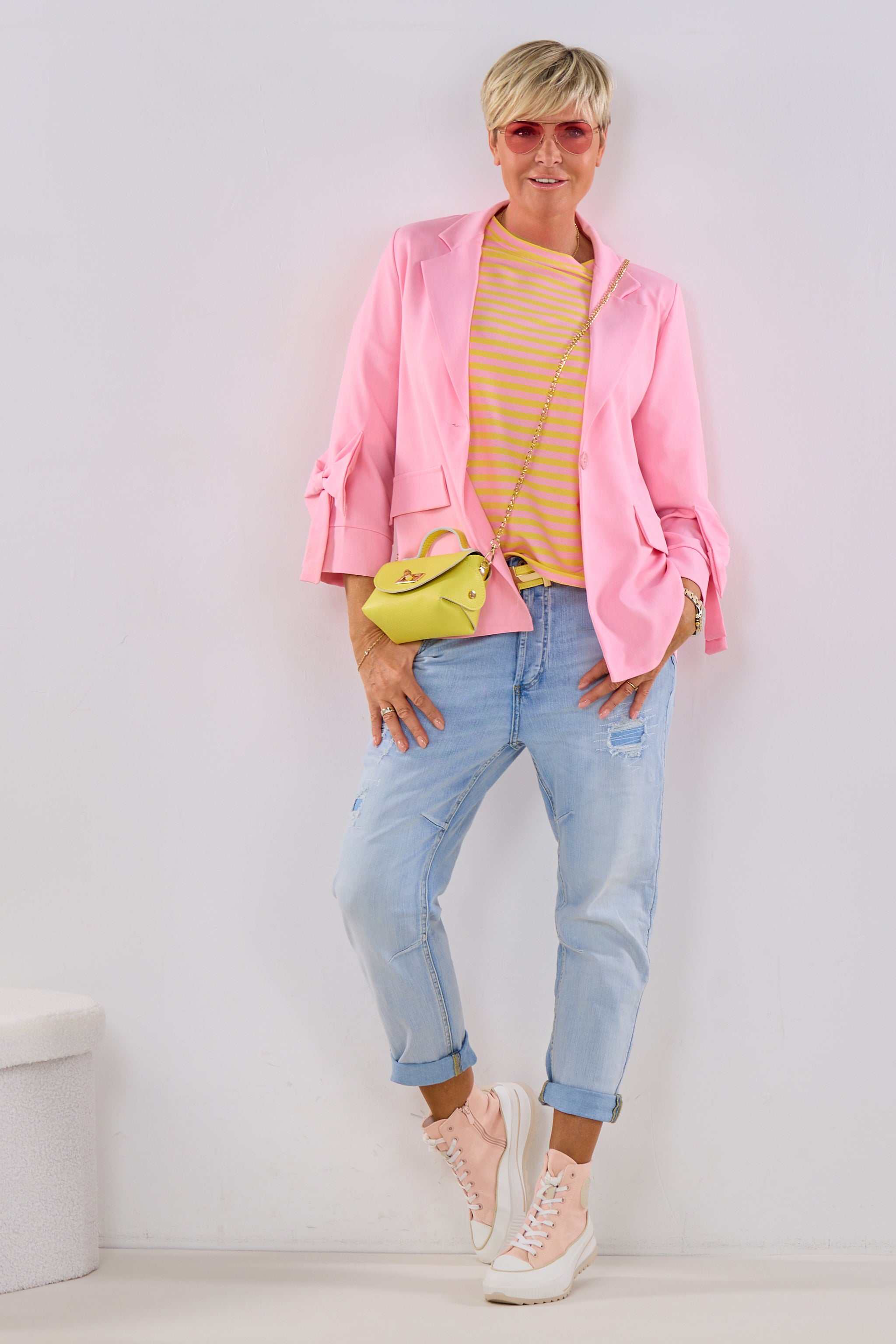 Langer Blazer mit Schleife, candyrosa