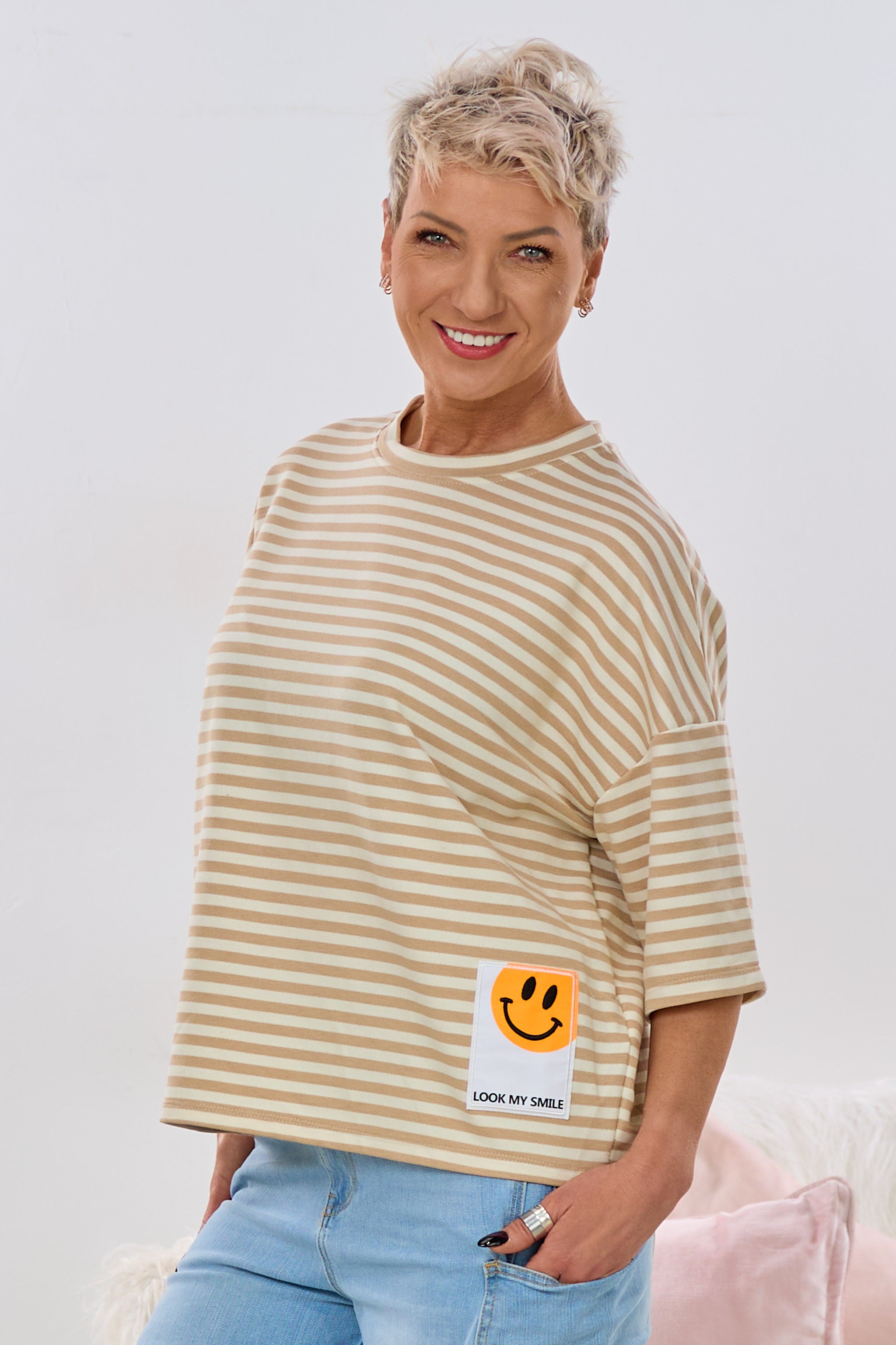 kurzarm Sweaty LOOK MY SMILE, taupe-beige