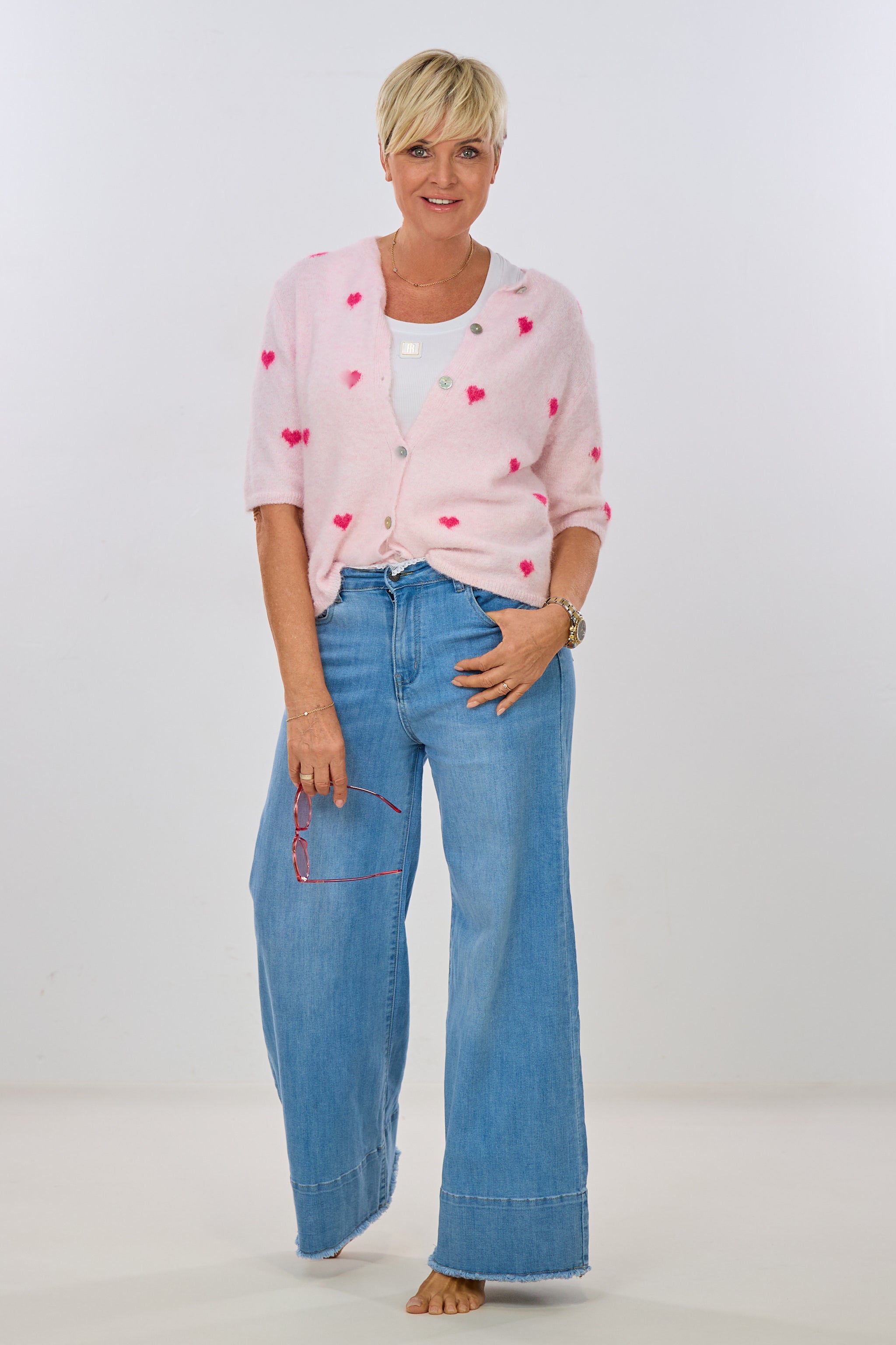 kuscheliger Kurzarm-Cardigan mit Herzen, rosa