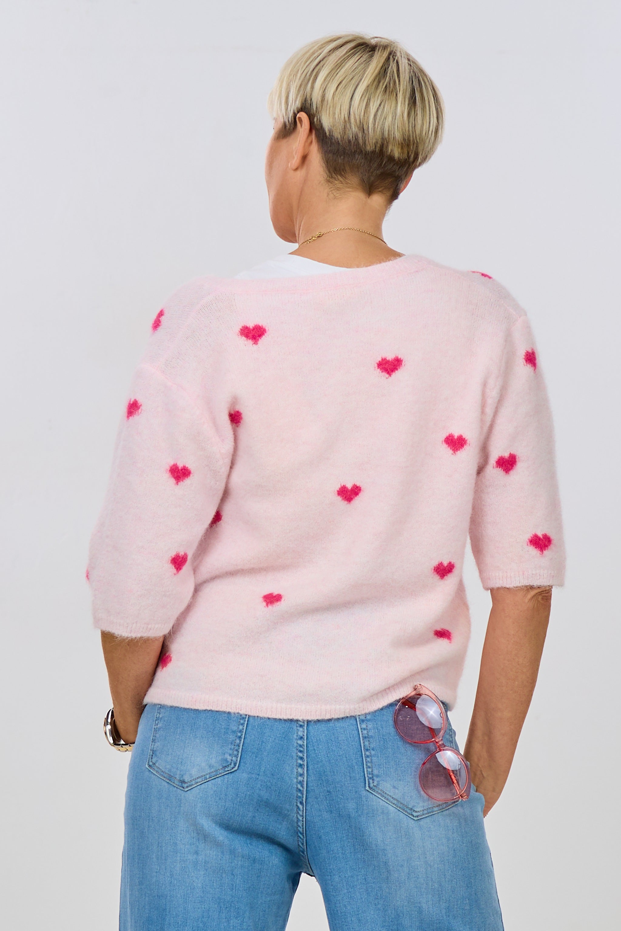 kuscheliger Kurzarm-Cardigan mit Herzen, rosa