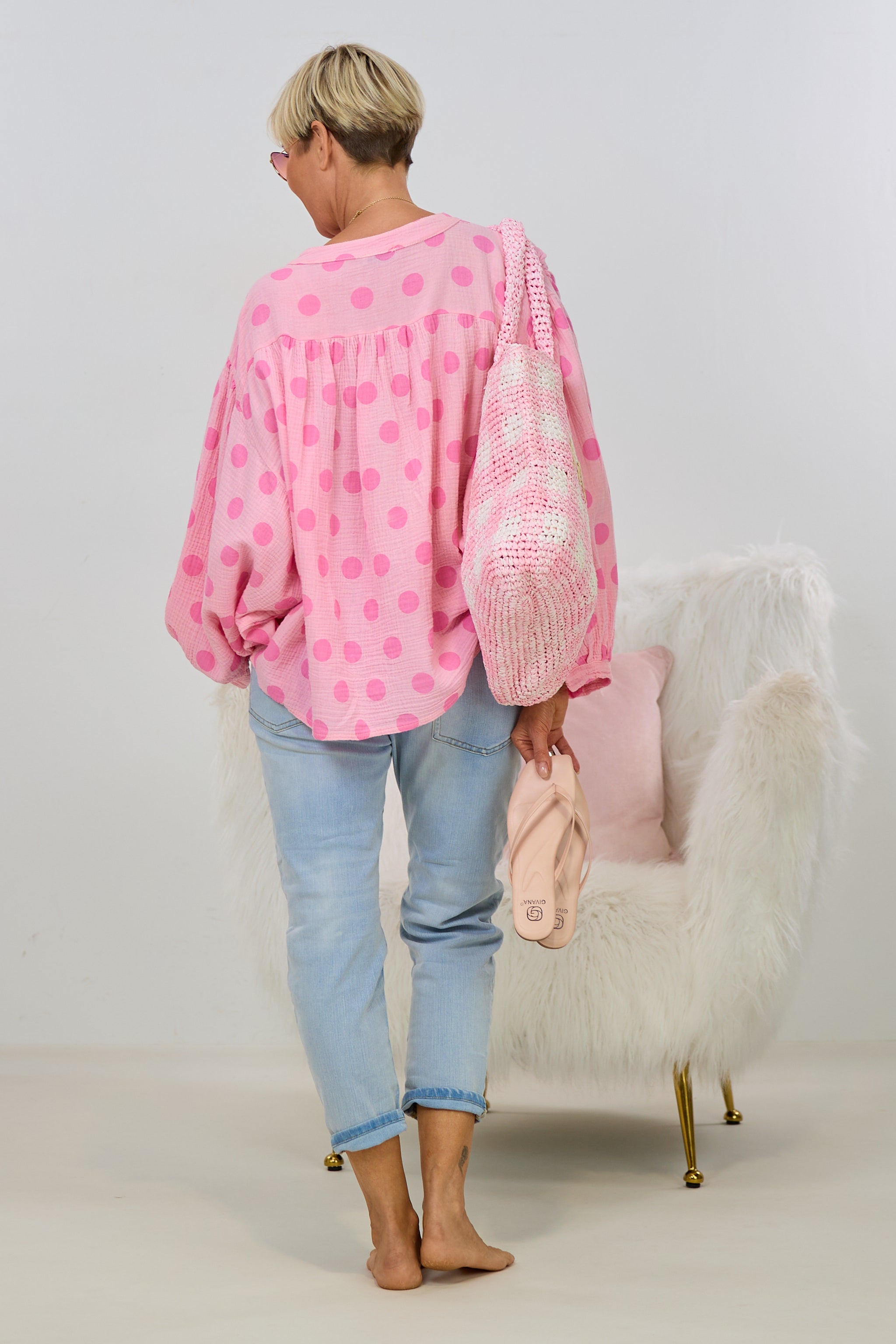 Musselin Bluse mit Punkten, rosa