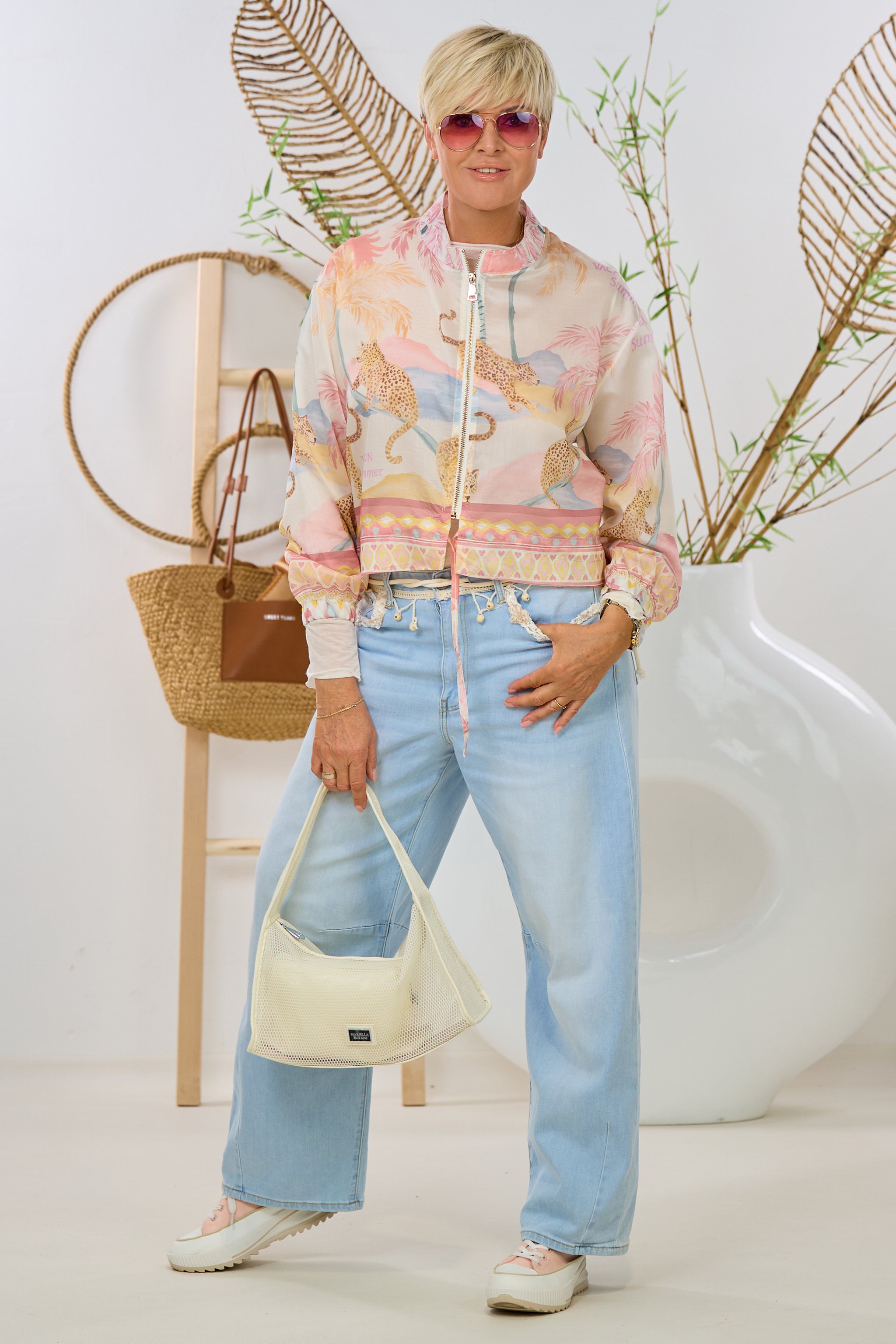 Leichter Blouson mit Kordelzug, ecru-leo