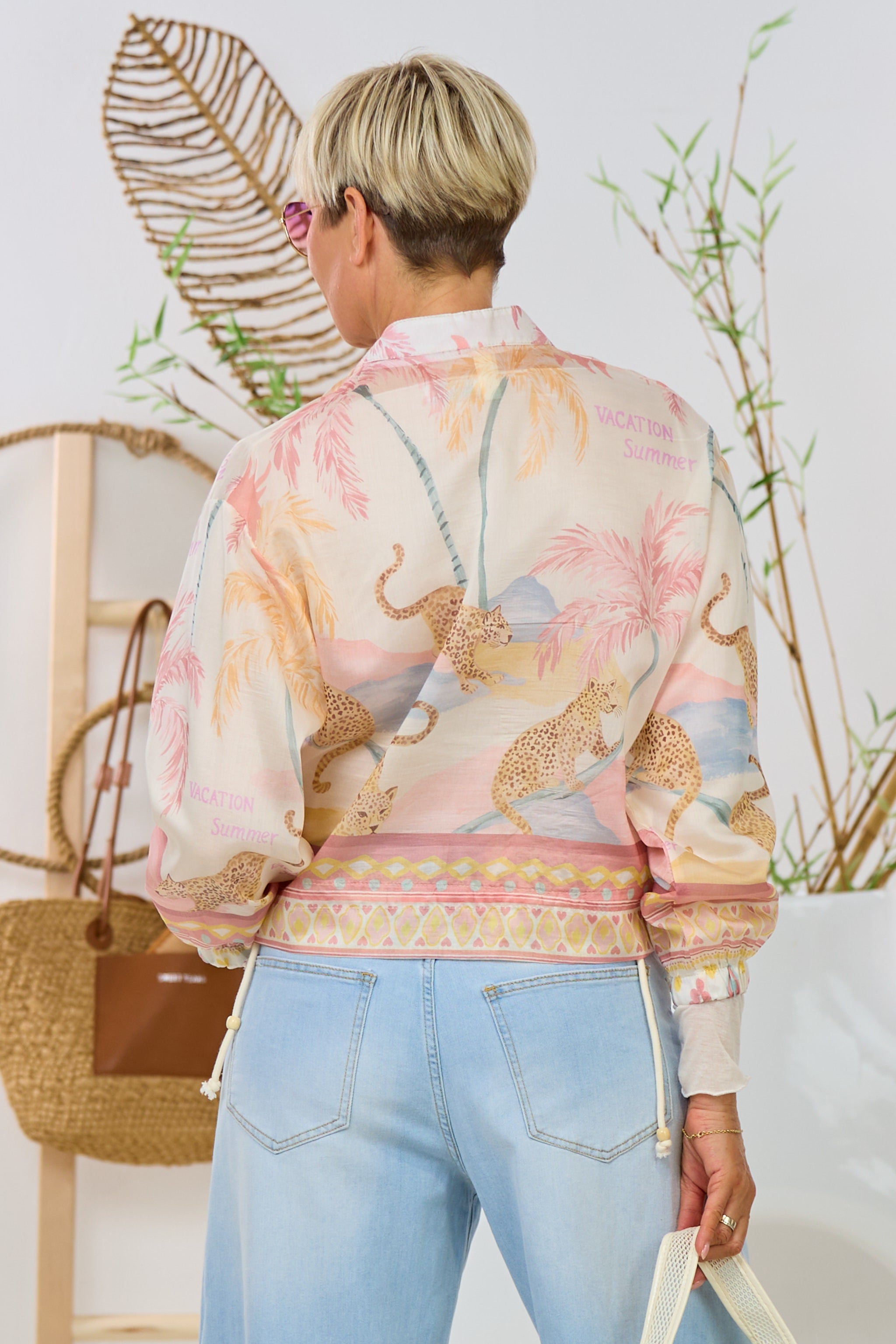 Leichter Blouson mit Kordelzug, ecru-leo