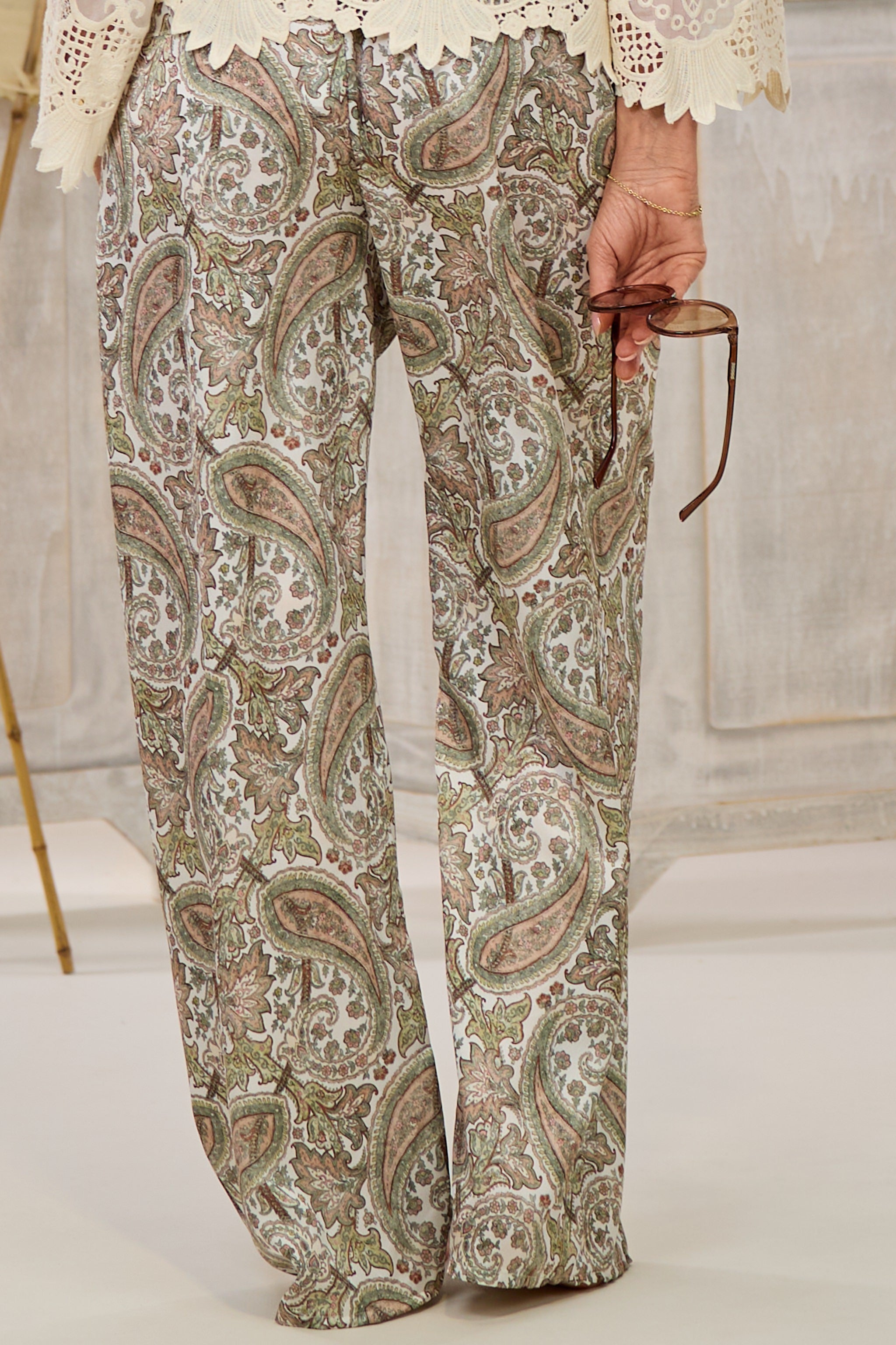 leichte Hose mit Paisley-Muster, khaki-ecru