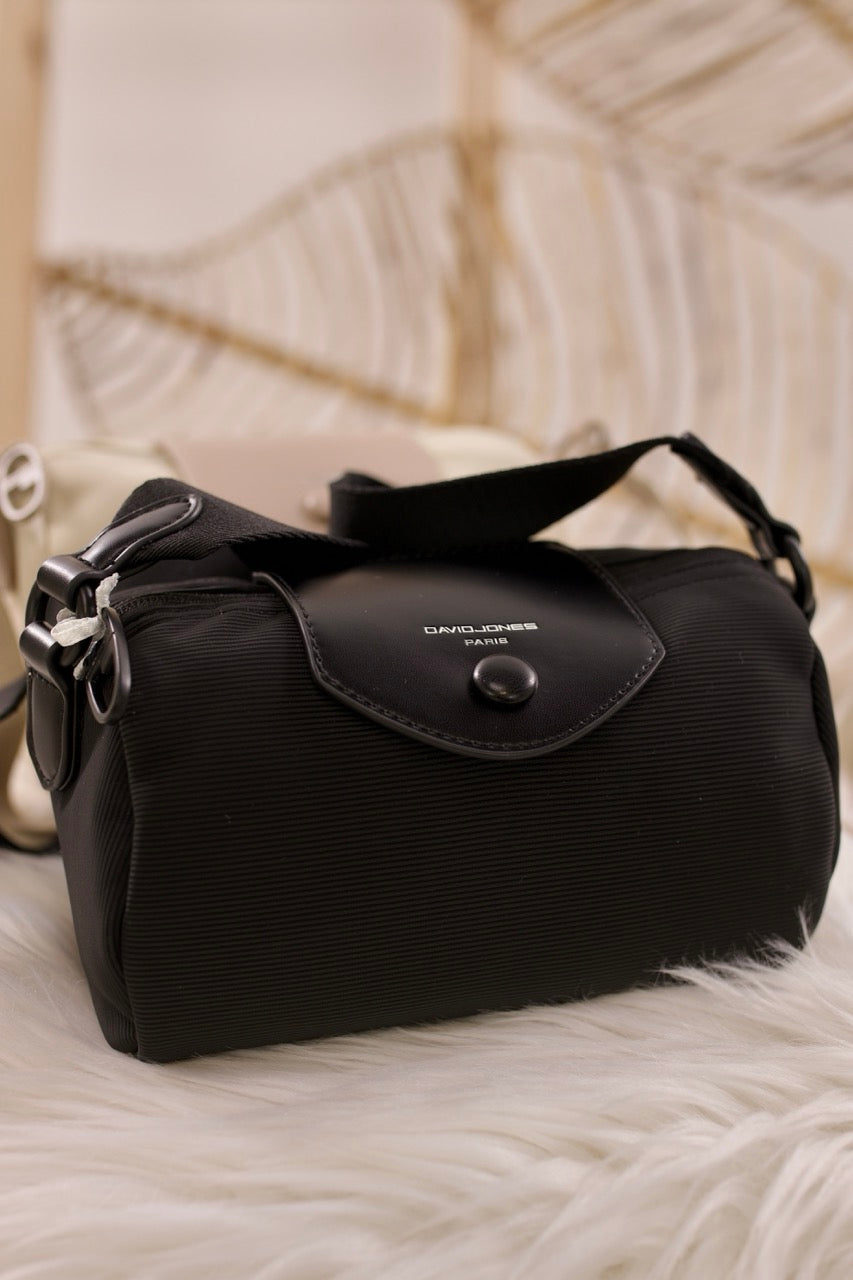 Kleine zylindrische Umhängetasche, schwarz