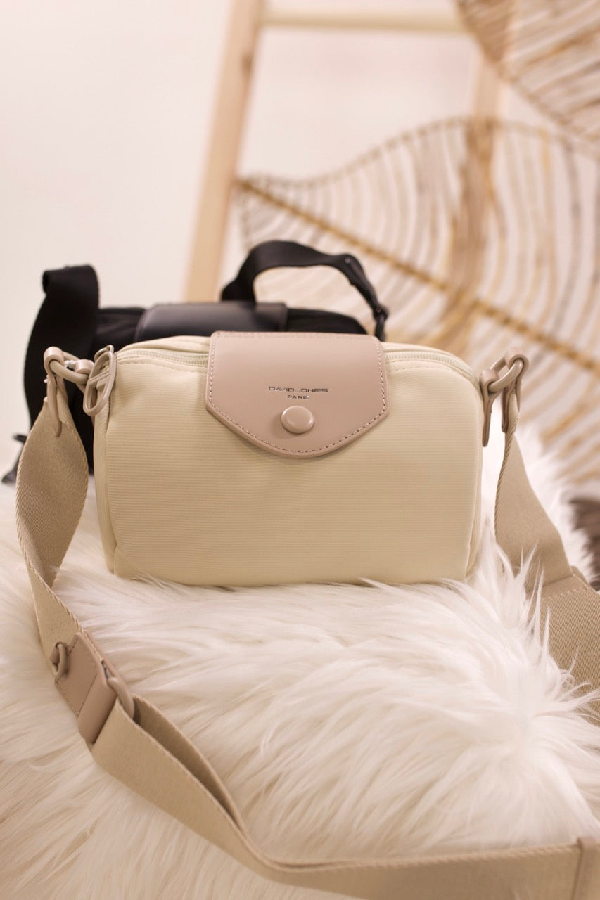 Kleine zylindrische Umhängetasche, beige