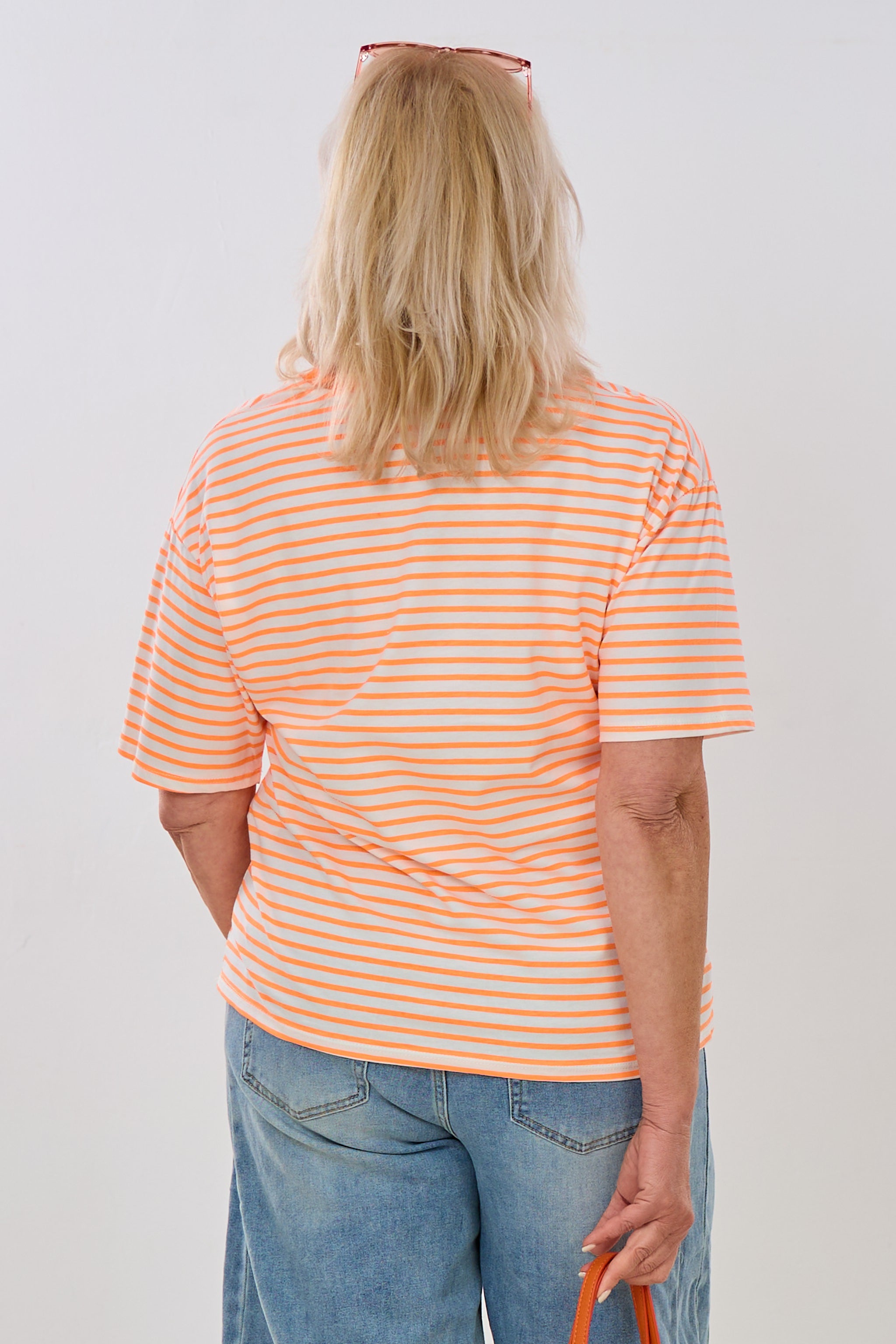 Ringel-Shirt mit süßem AMORE-Druck, orange-leo-pink