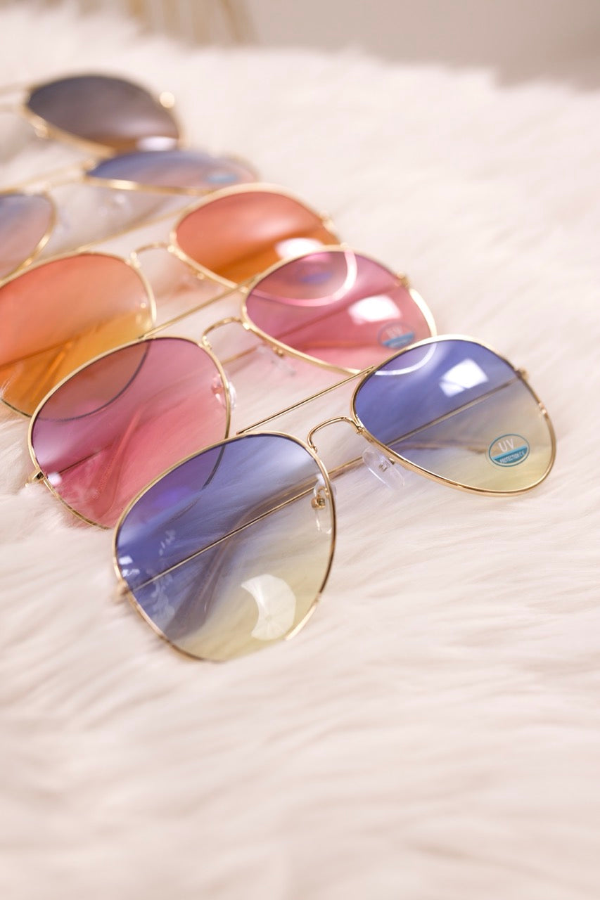 stylische "Piloten"-Sonnenbrille, gold-blau-gelb