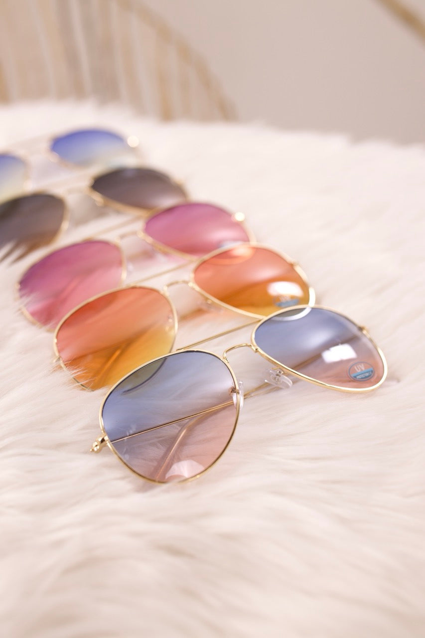 stylische "Piloten"-Sonnenbrille, gold-blau-apricot