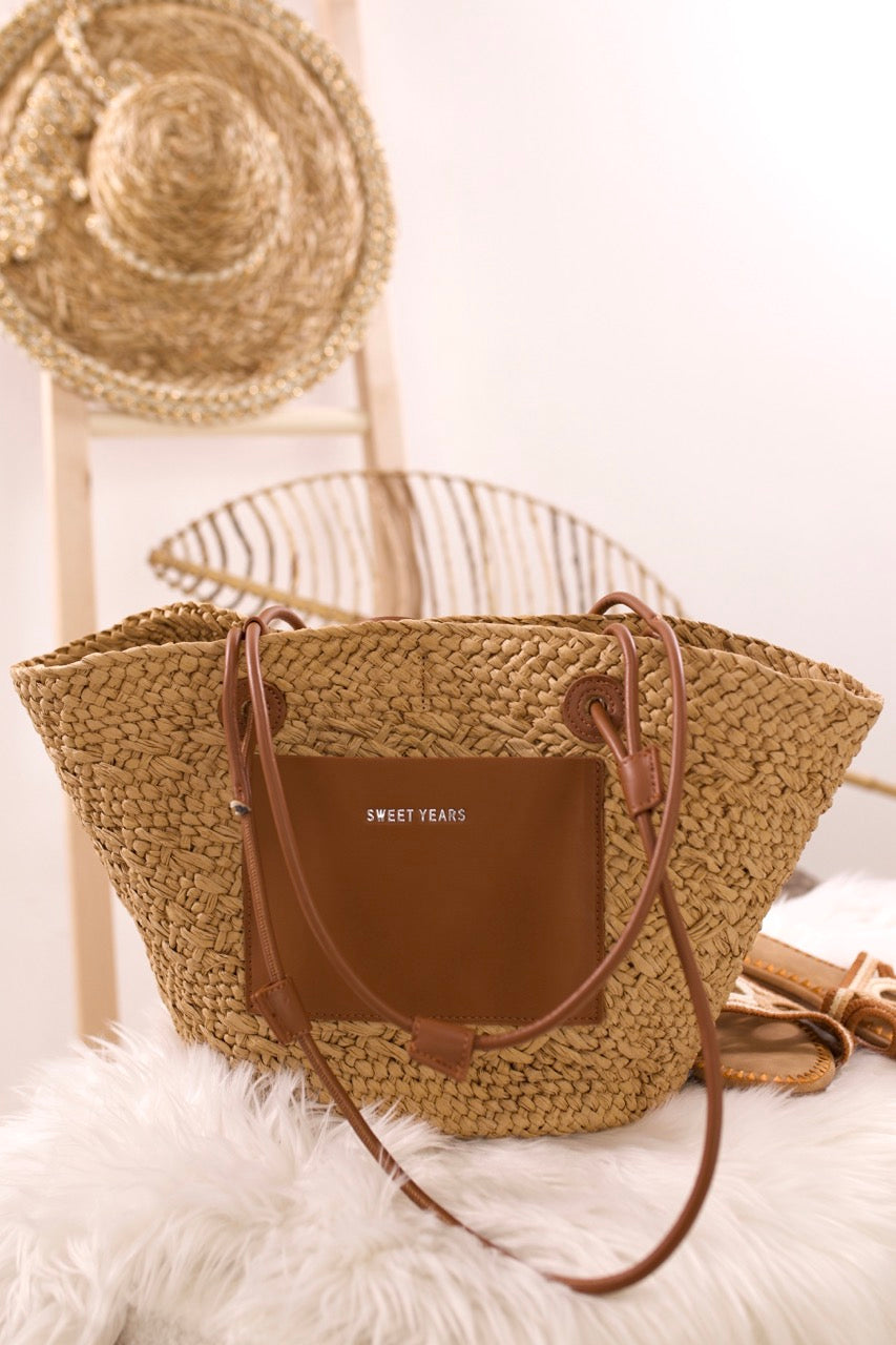 Modische Bast-Tasche, natur-braun