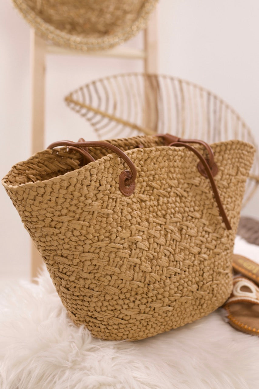 Modische Bast-Tasche, natur-braun