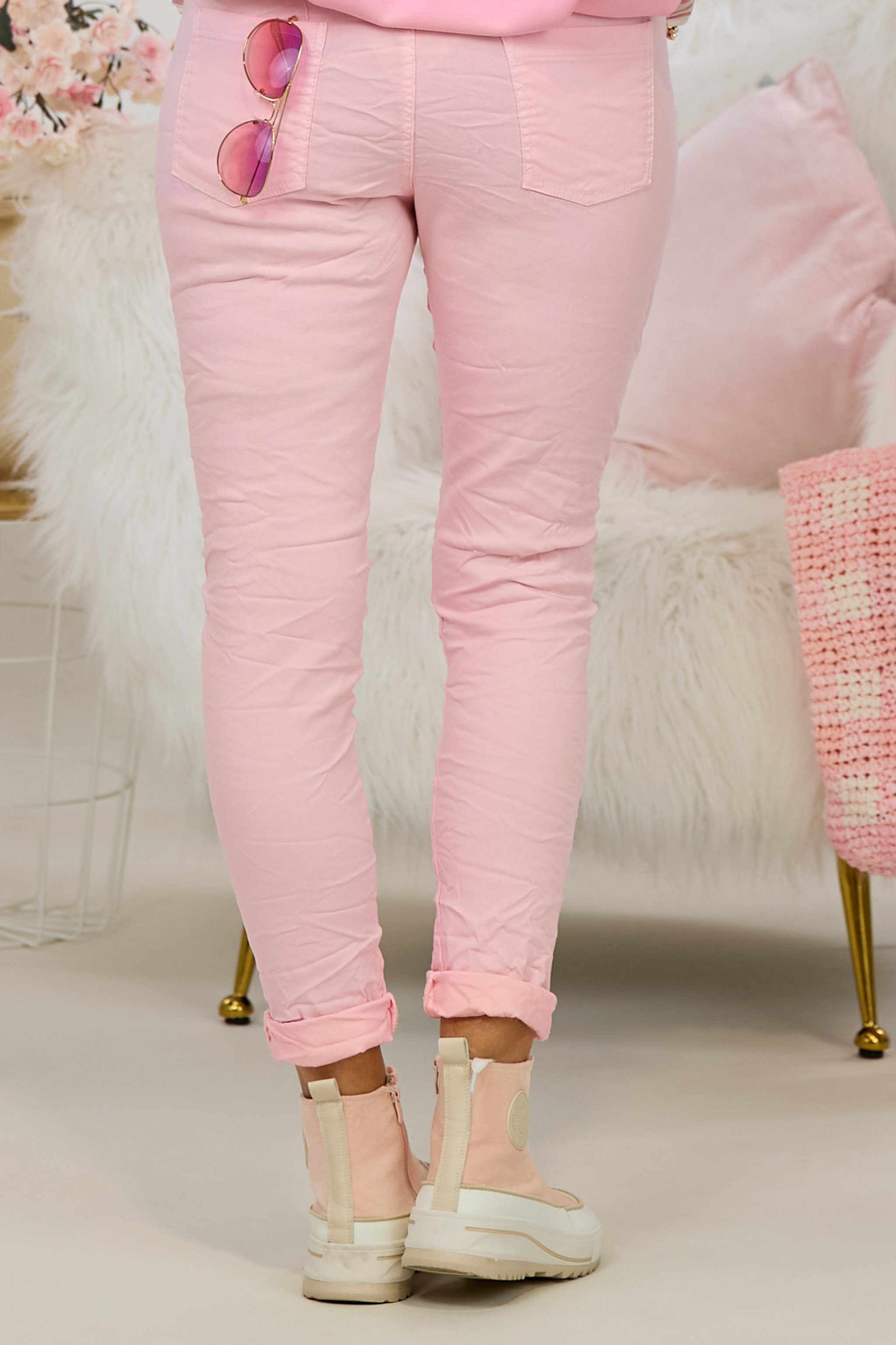 Hose mit elastischem Bund im Knitterlook, rosa