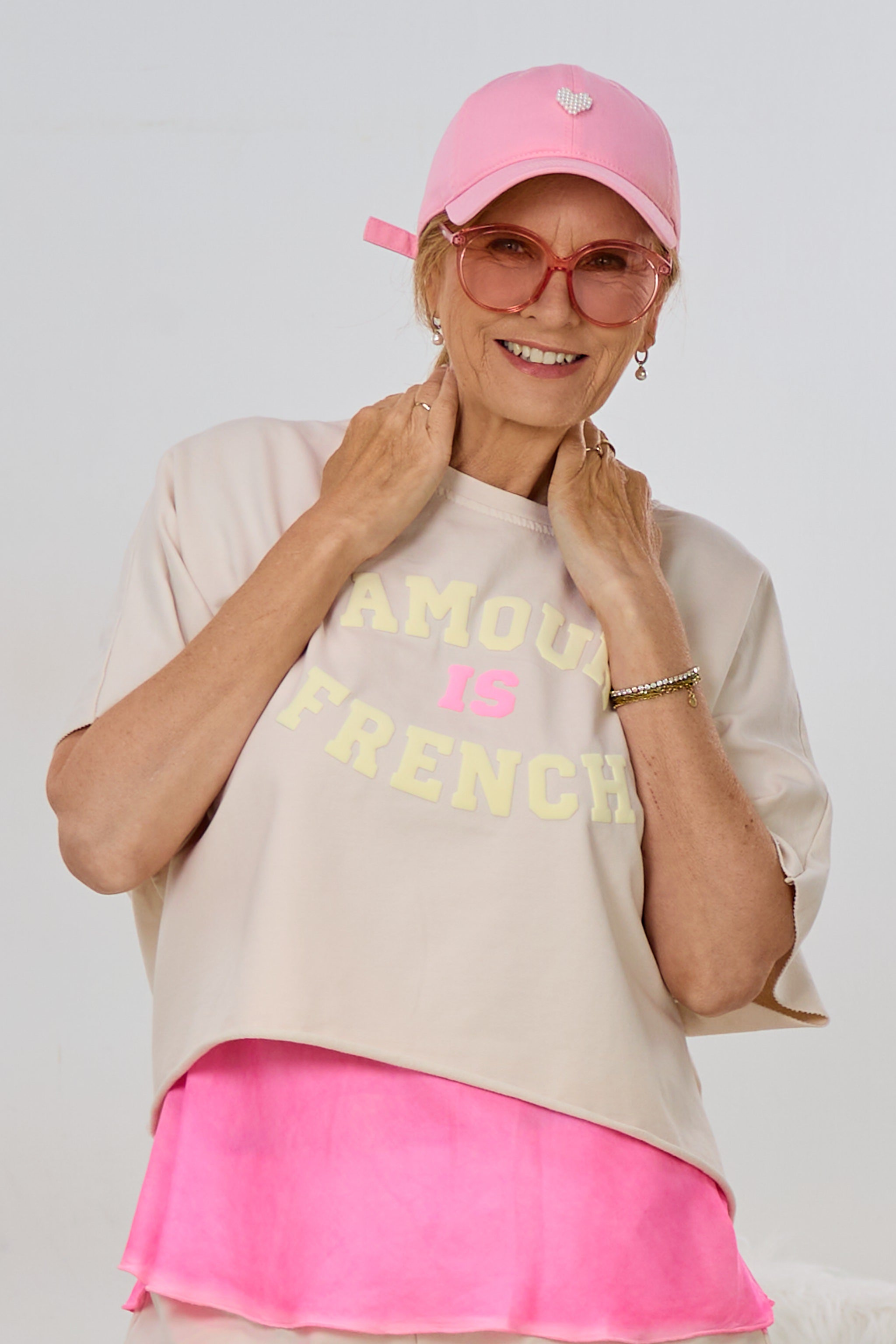 kurzarm Sweaty "amour is french", beige
