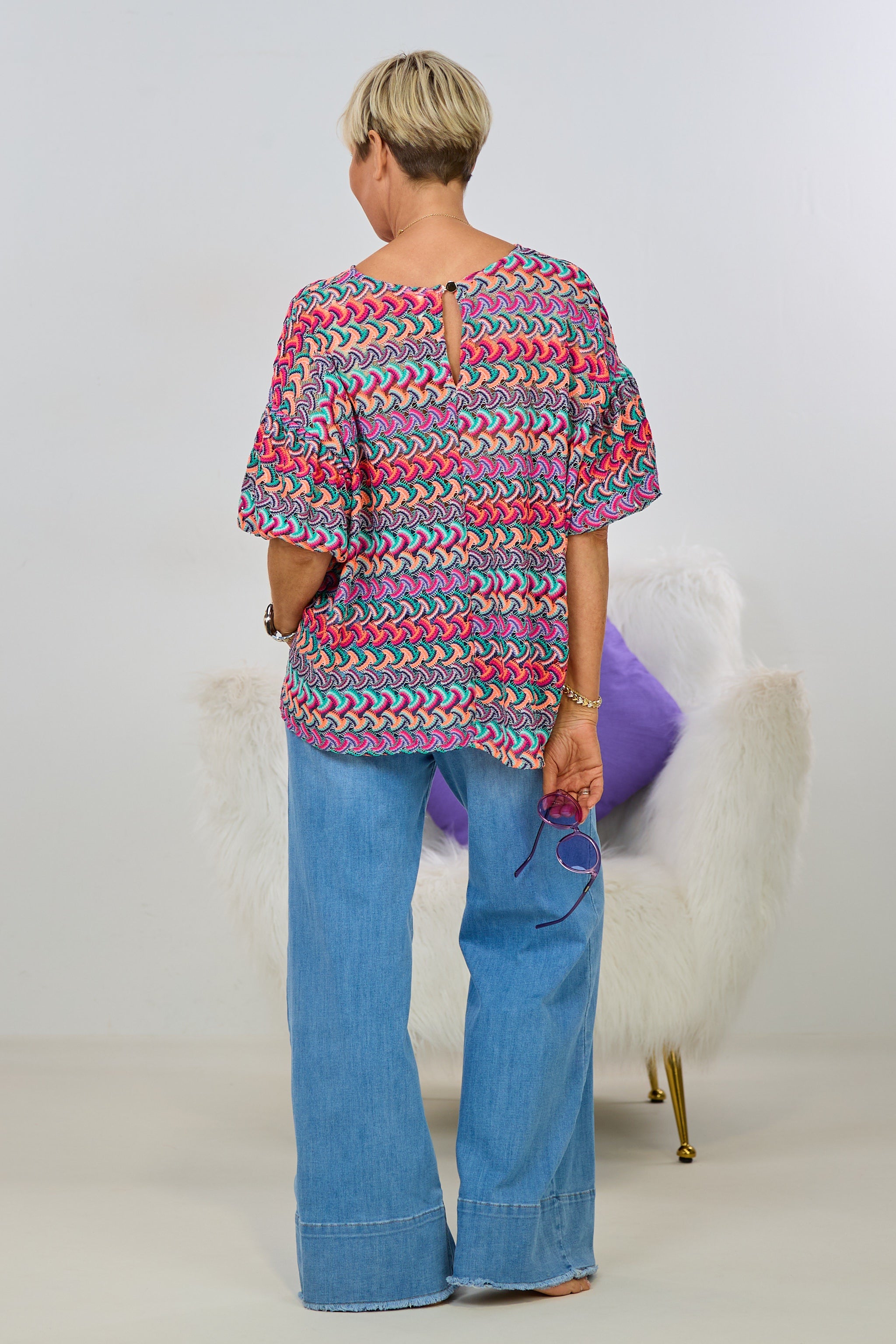Blusenshirt mit "Puff-Ärmeln", bunt
