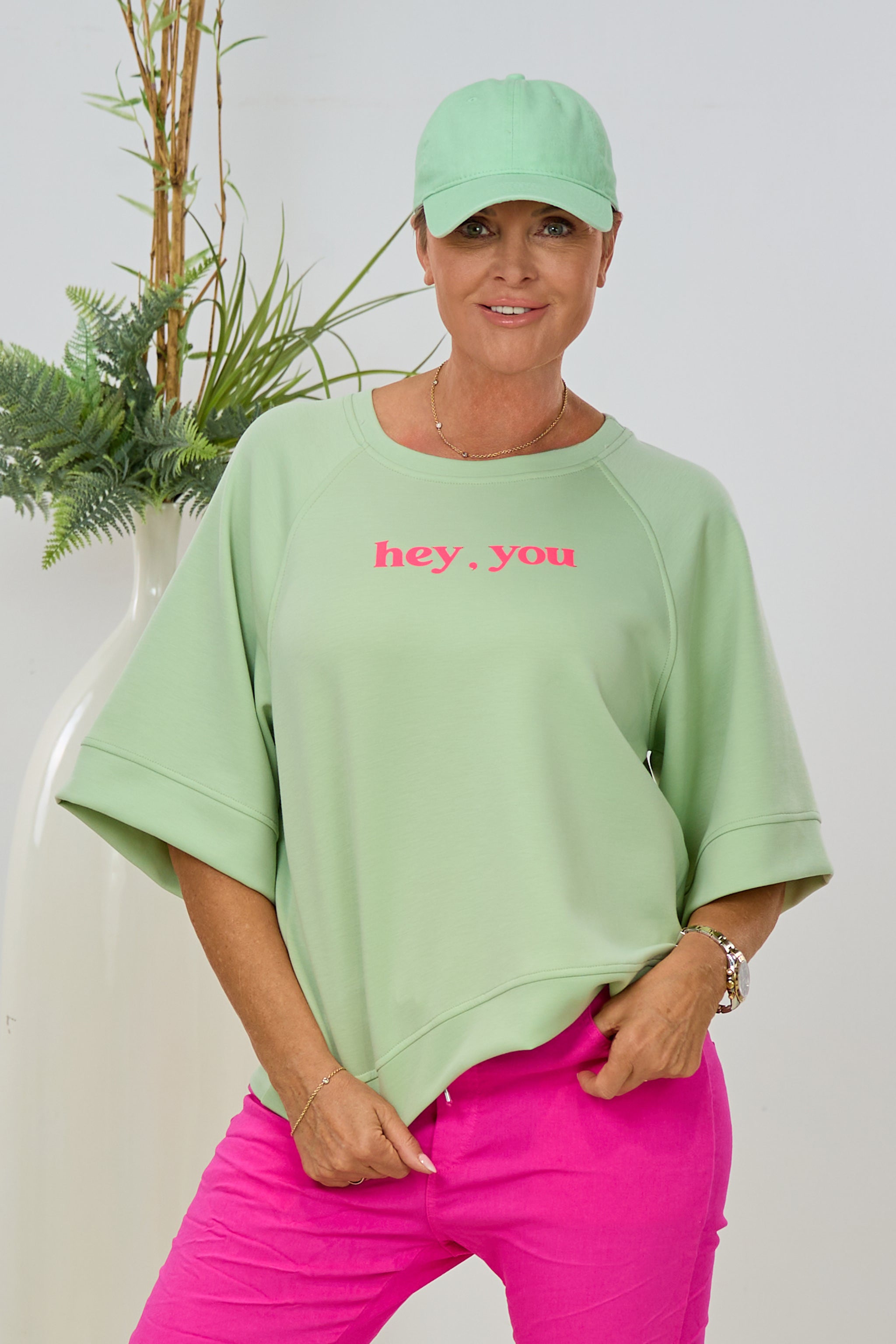 Cozy Shirt HEY YOU - SEE YOU, lindgrün