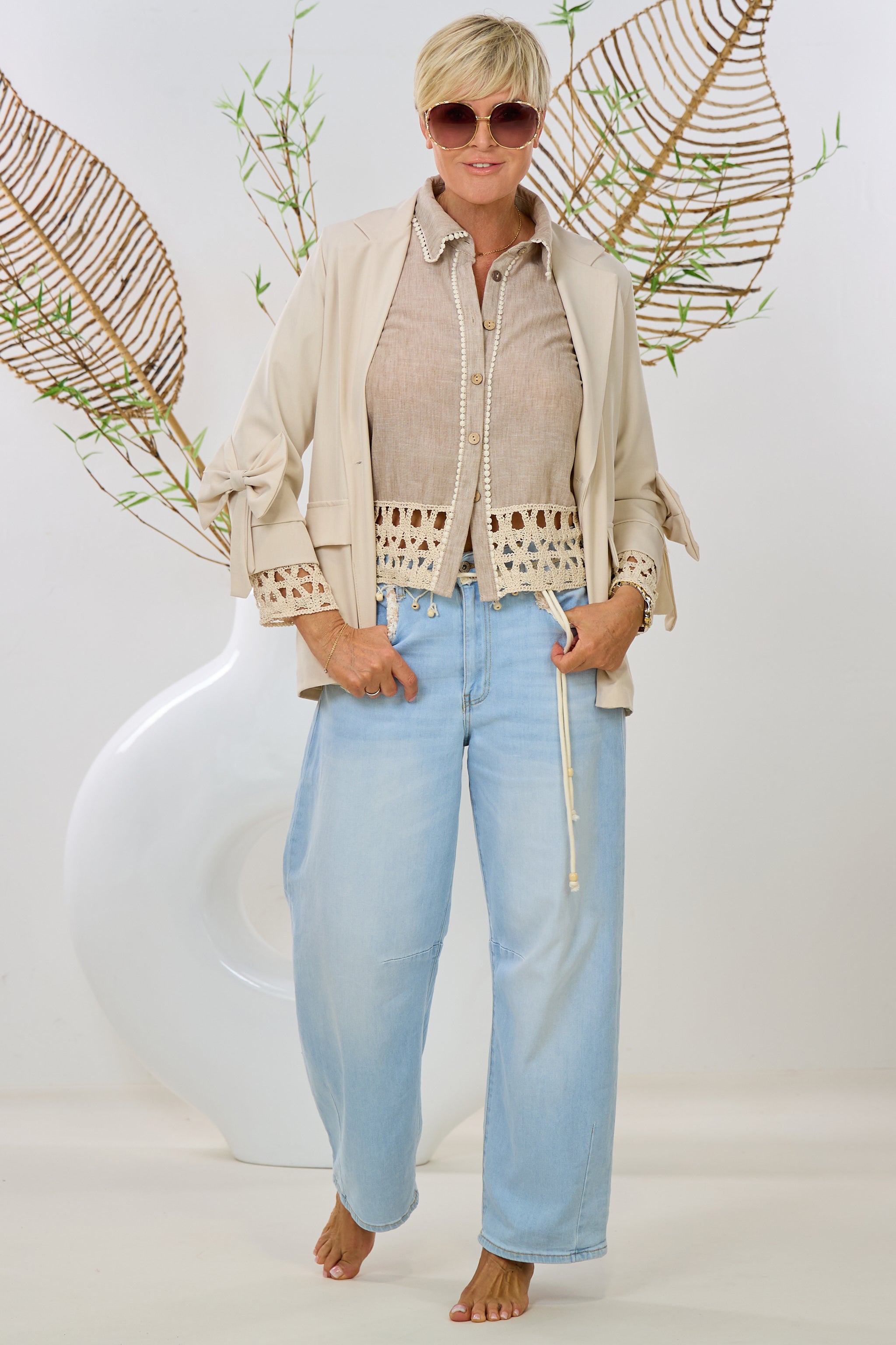 Boho Jeans mit Bordüre und Holzperlen