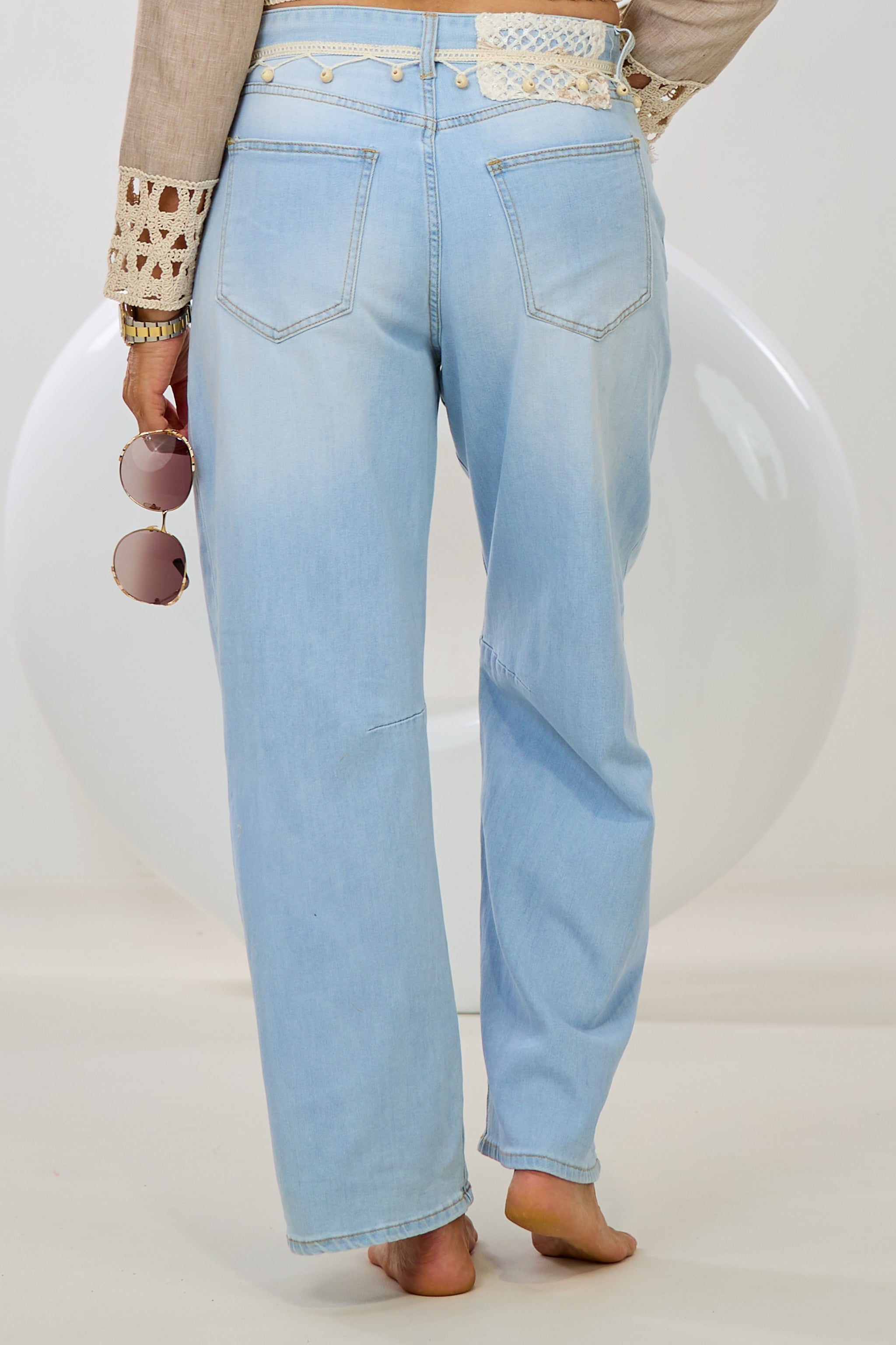 Boho Jeans mit Bordüre und Holzperlen