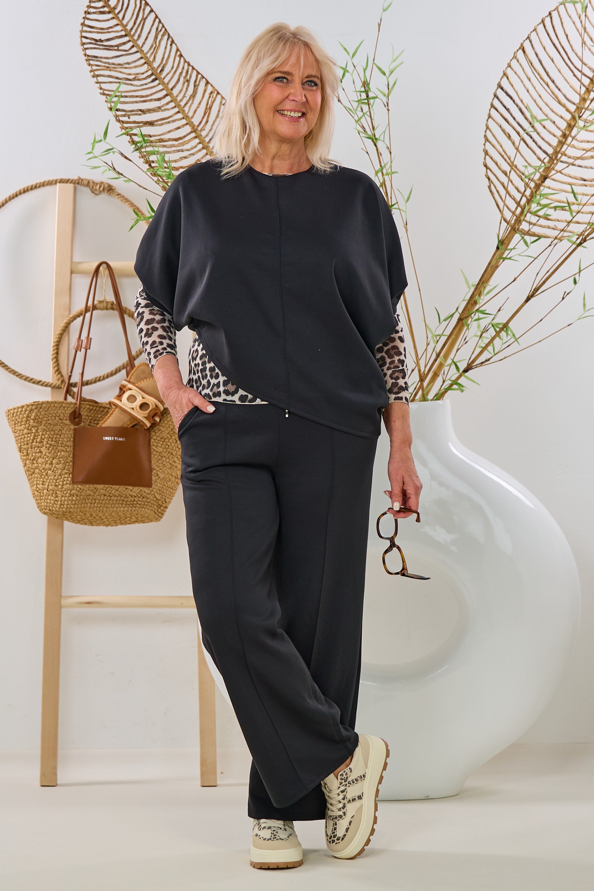 Cozy 2-Teiler mit Biese, schwarz