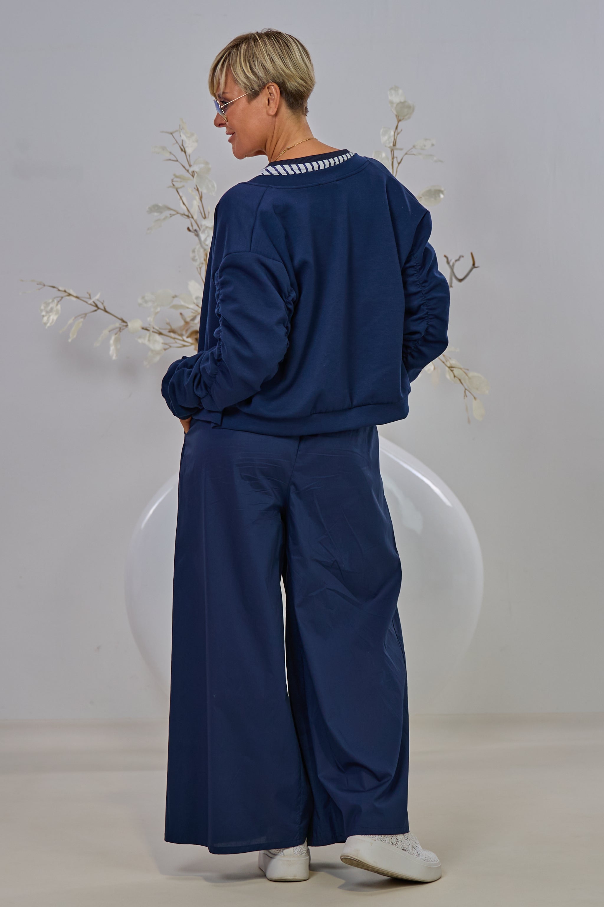 Cozy Blouson mit gerafften Ärmeln, marine blau