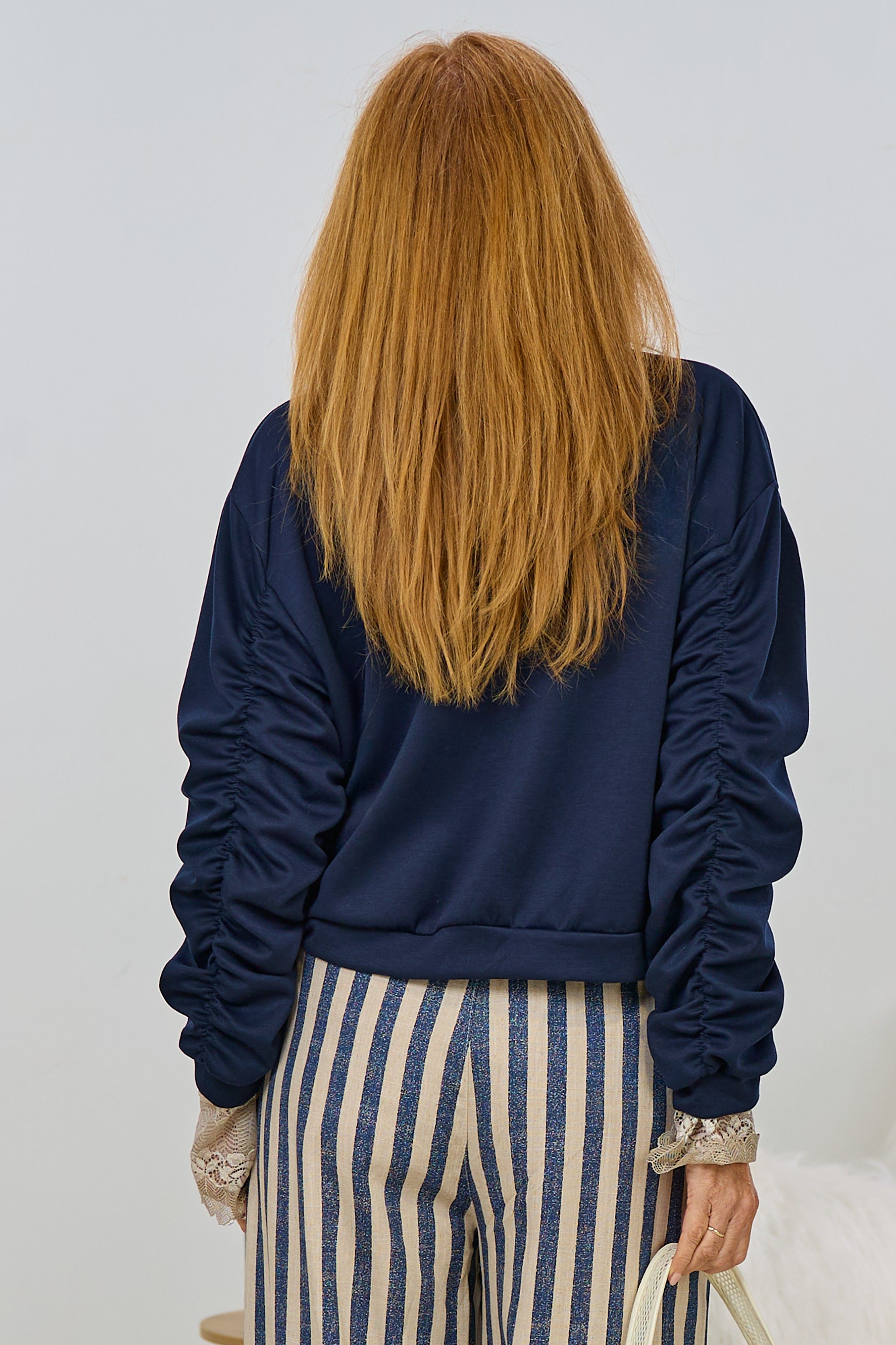 Cozy Blouson mit gerafften Ärmeln, marine blau