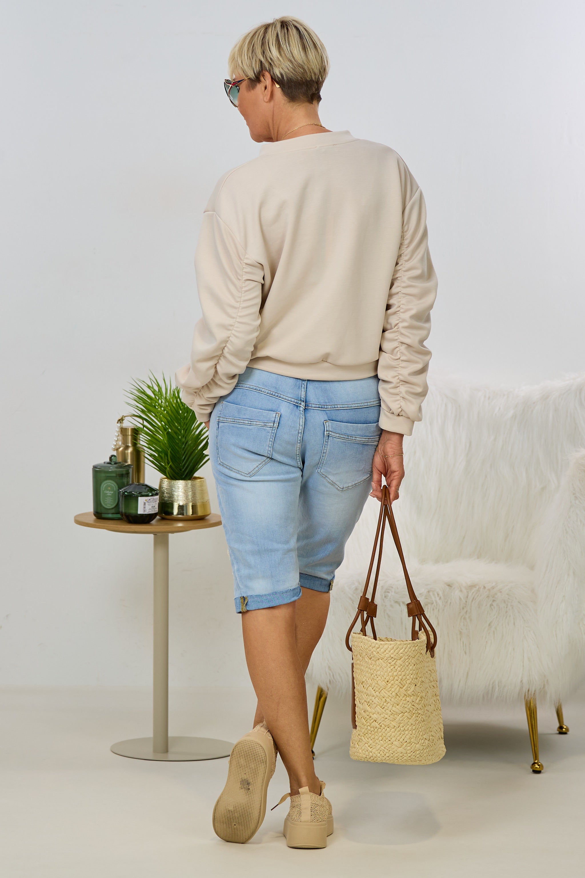 Cozy Blouson mit gerafften Ärmeln, beige