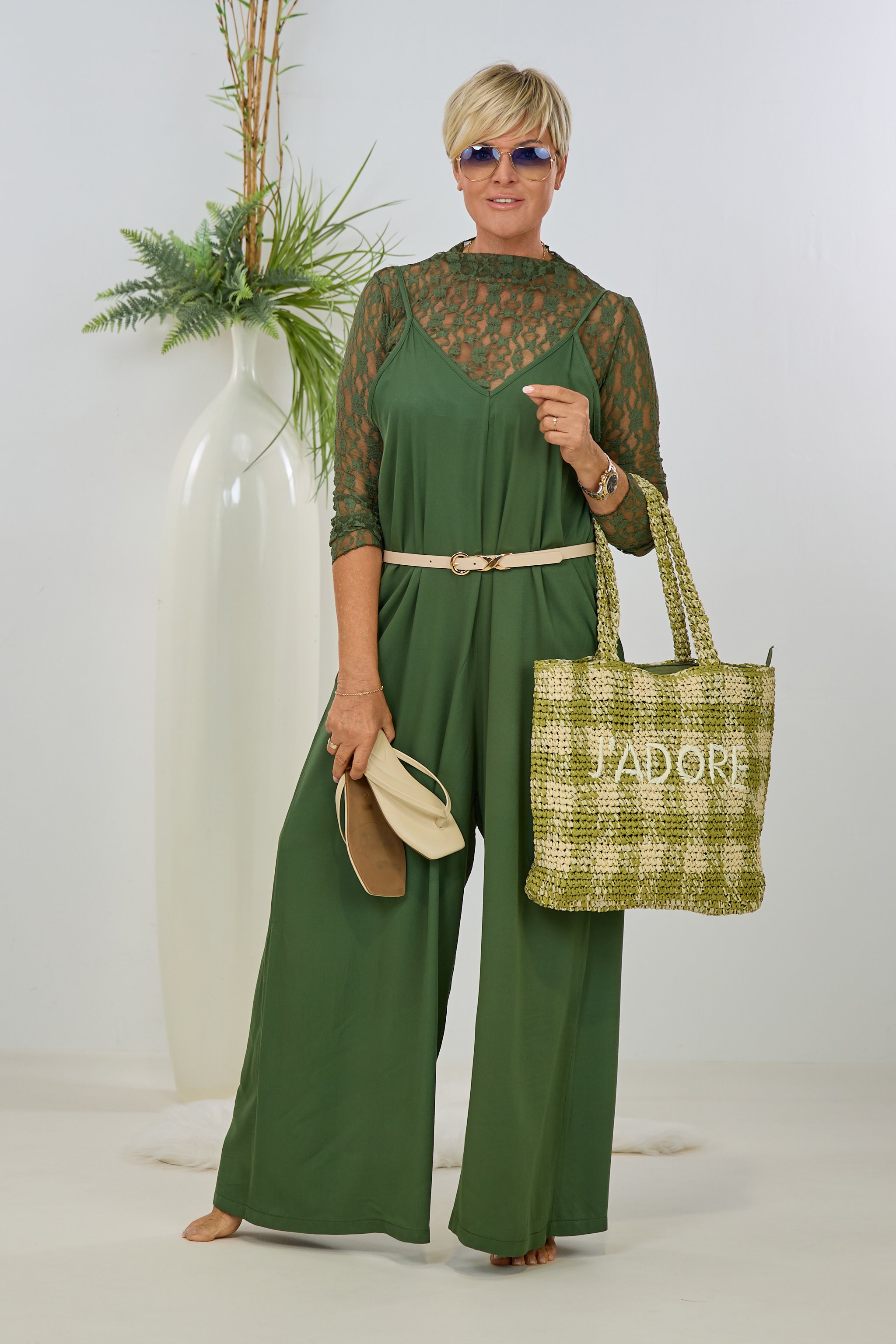 Jumpsuit mit Spaghettiträgern, khaki