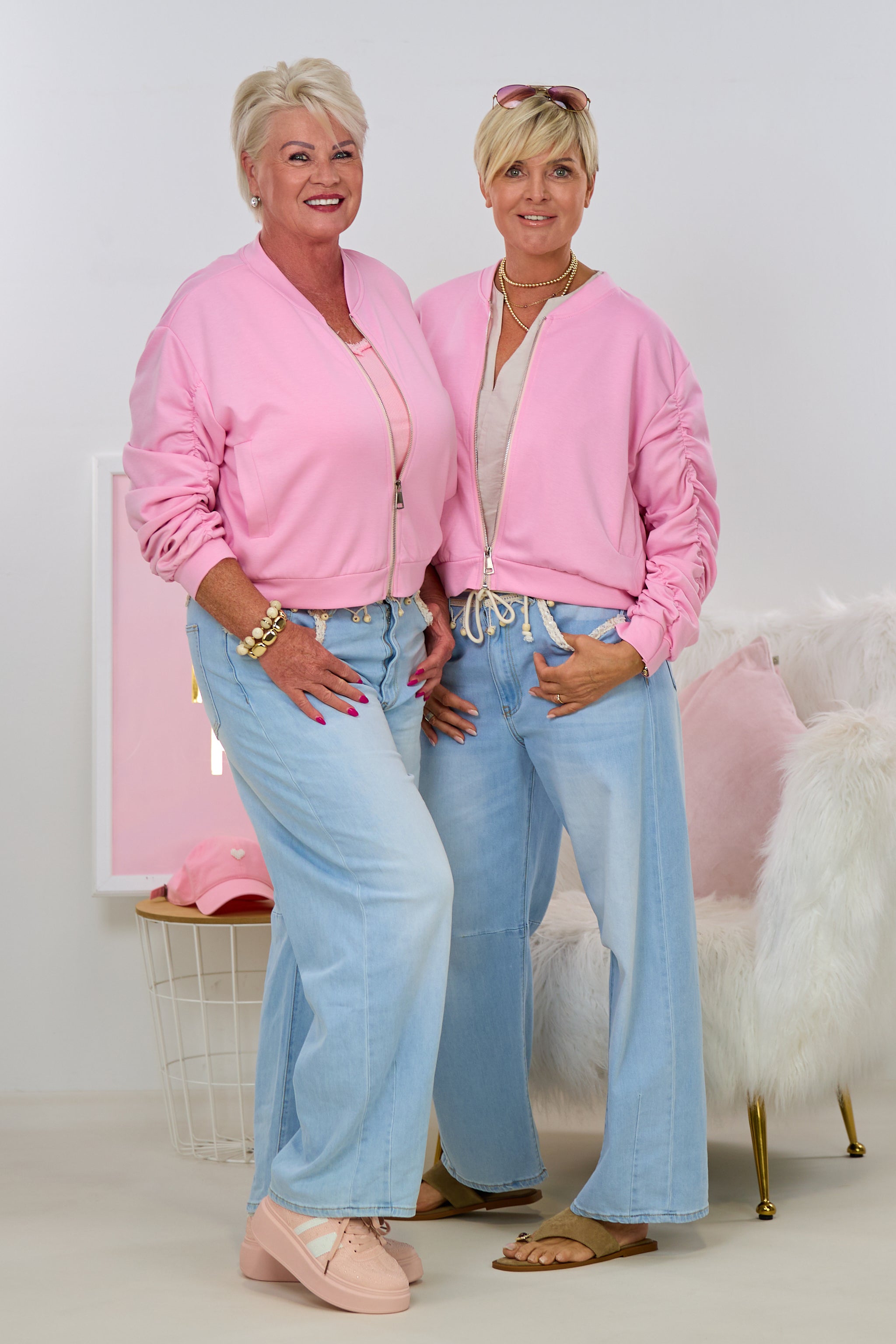 Cozy Blouson mit gerafften Ärmeln, candy rosa