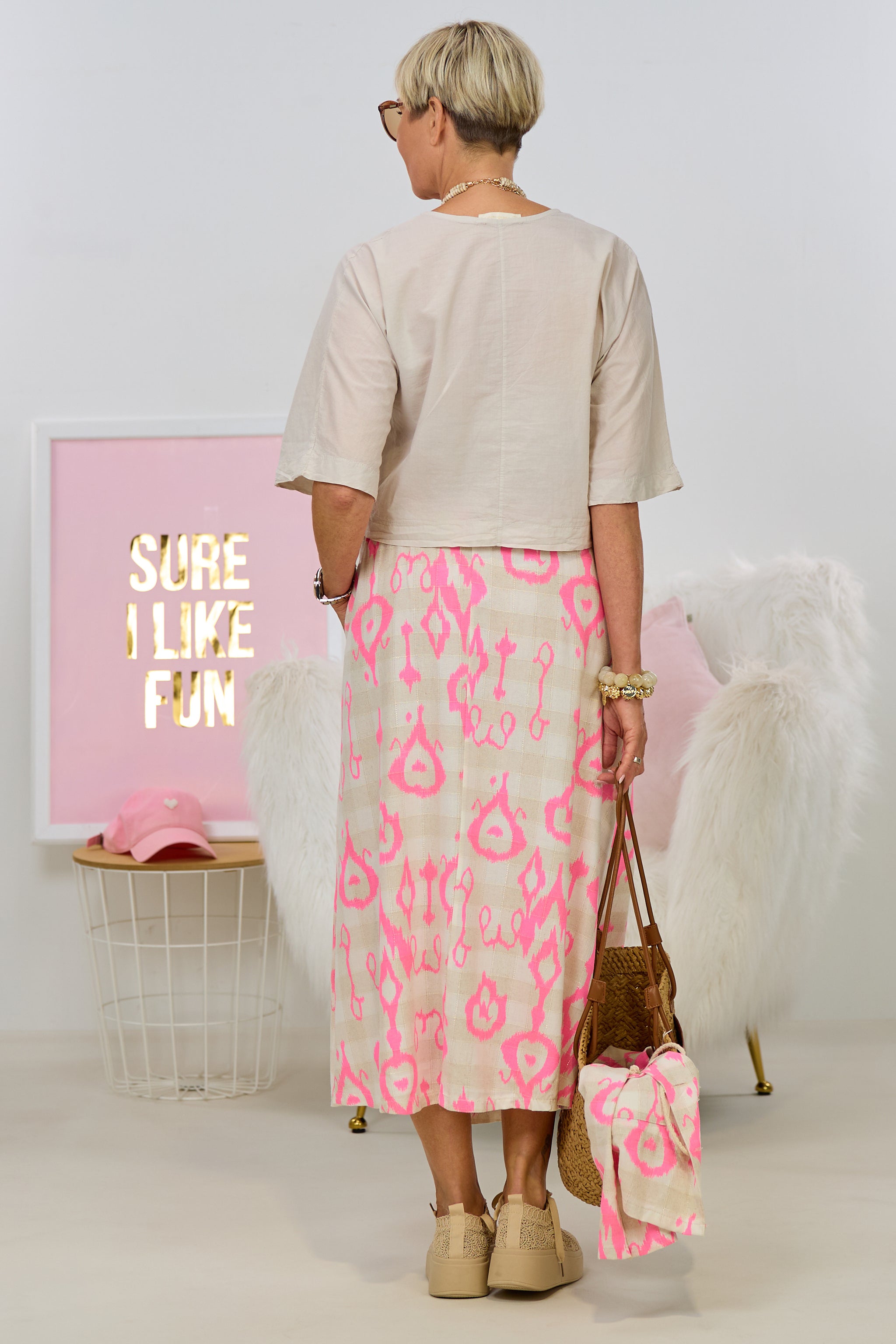 Schöner Halbleinen-Rock, beige-pink