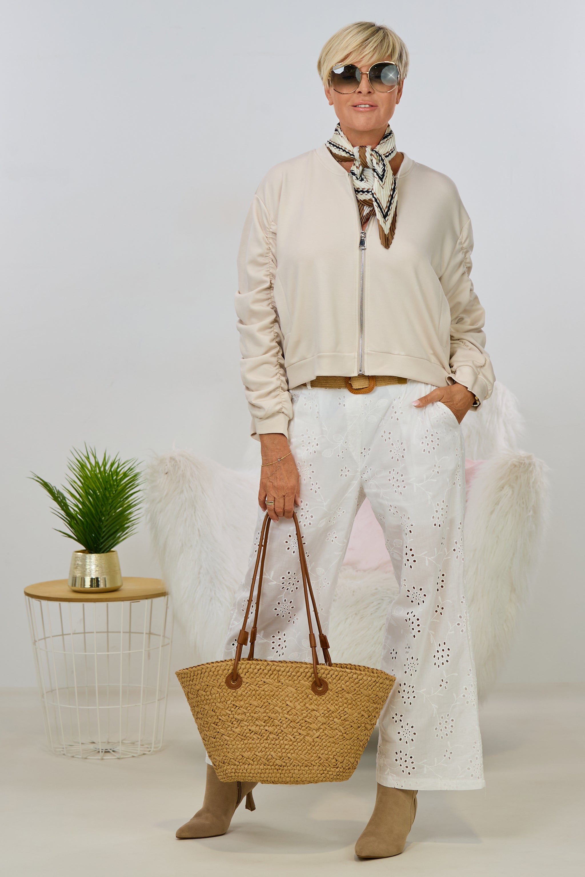 Plissee Tuch mit Rautenmuster, creme-braun-schwarz