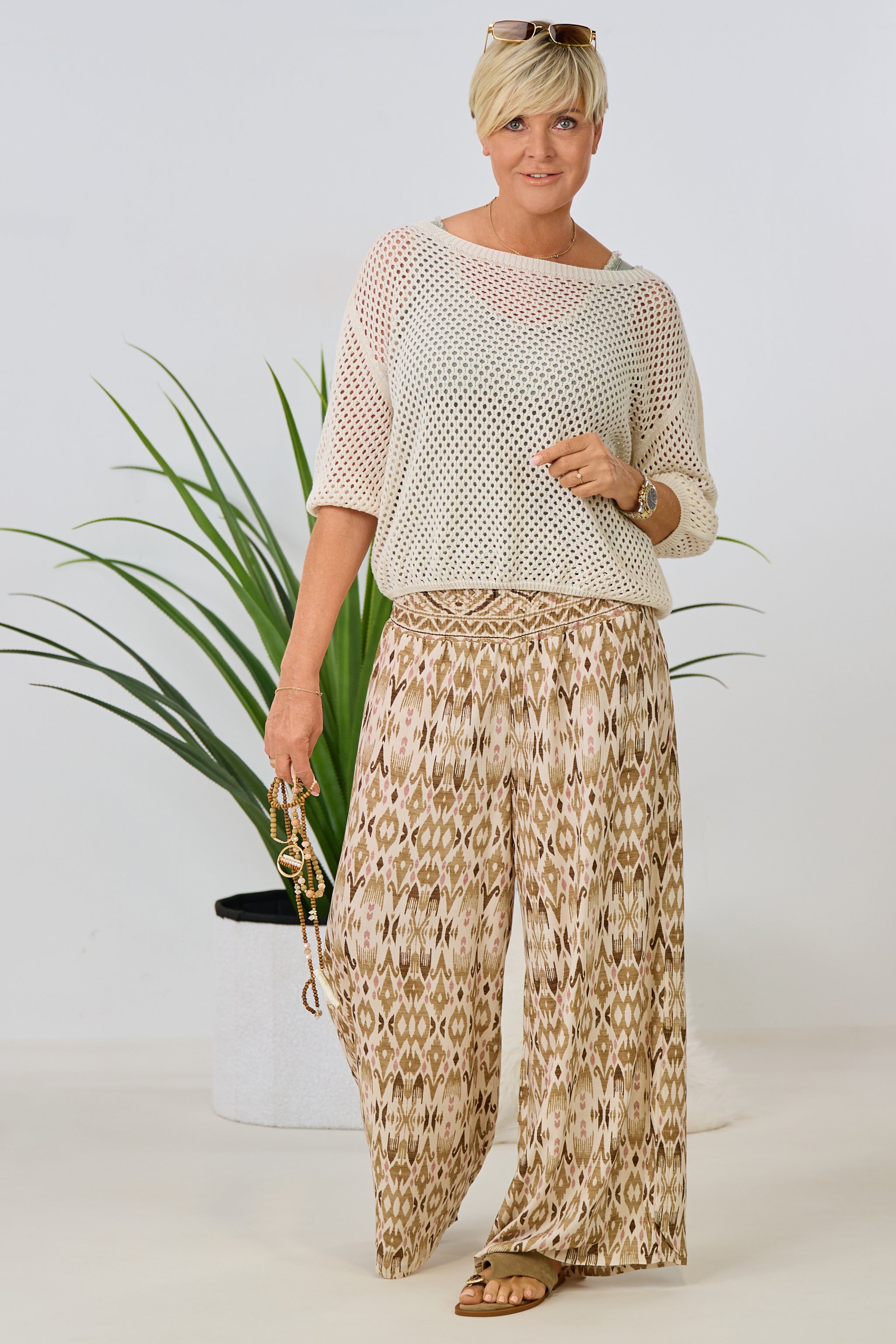 Hosenrock mit gesmoktem Bund, taupe-beige
